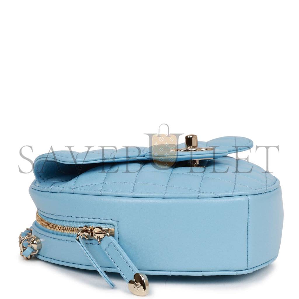 Ch*el cc in love large heart bag blue lambskin light gold hardware (20*18*6cm)
