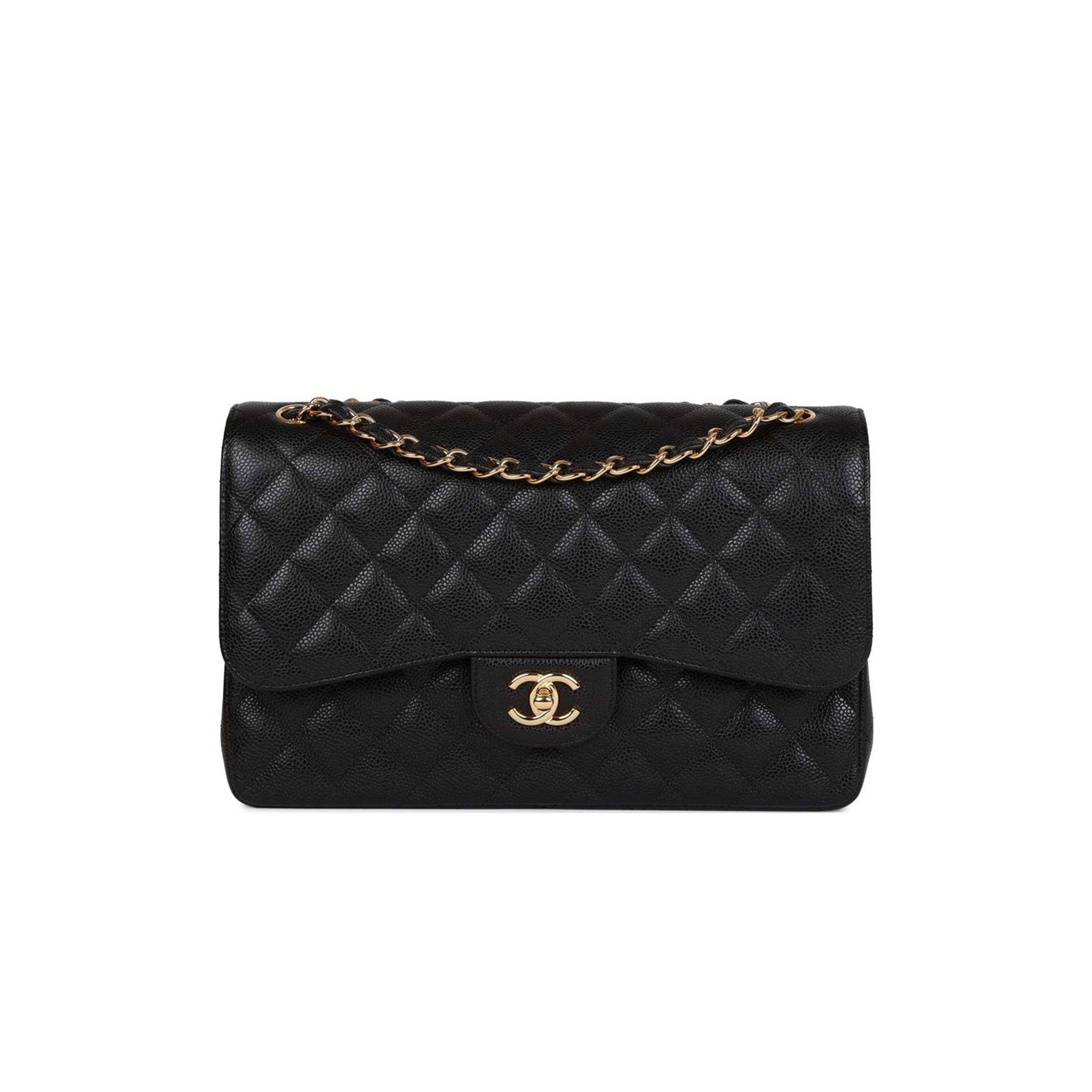 Ch*el jumbo classic double flap bag black caviar gold hardware (30*20*9cm)