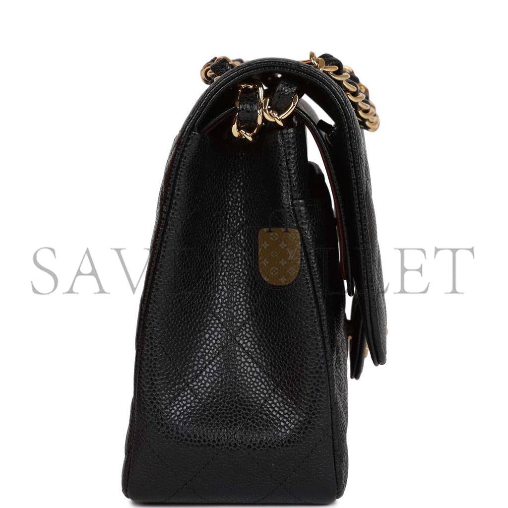 Ch*el jumbo classic double flap bag black caviar gold hardware (30*20*9cm)