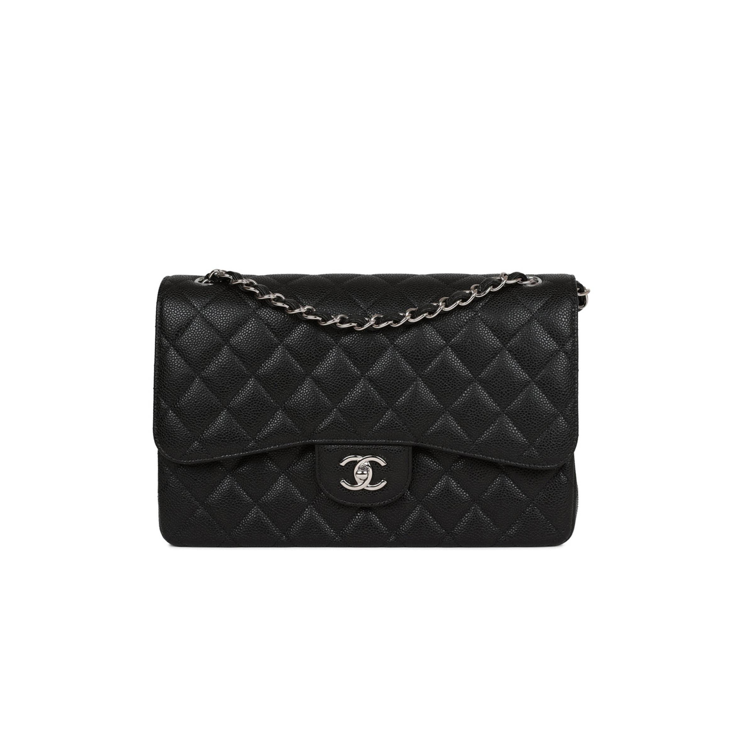 Ch*el jumbo classic double flap bag black caviar silver hardware (30*20*9cm)