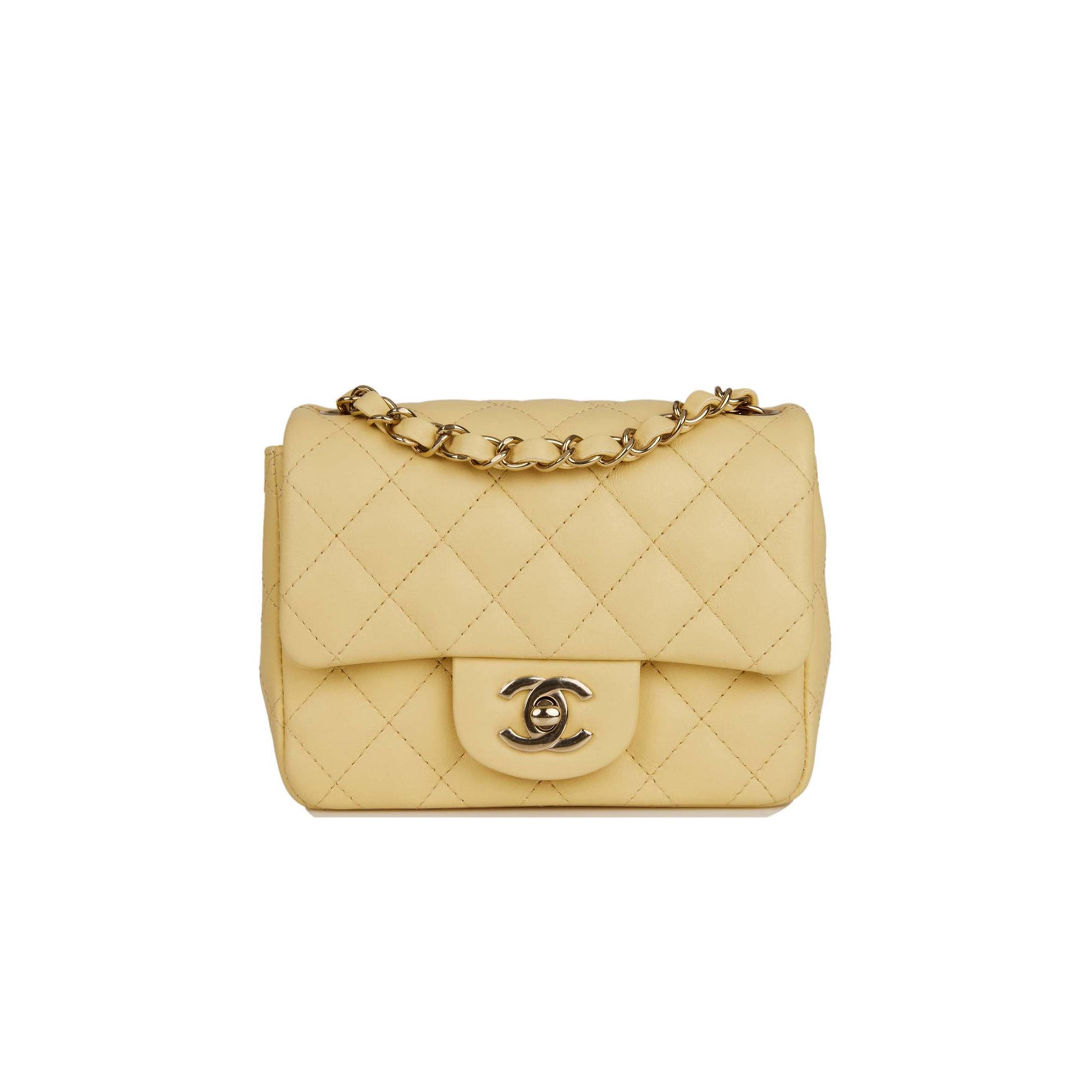 Ch*el mini square flap bag yellow lambskin light gold hardware (17*13*8cm)