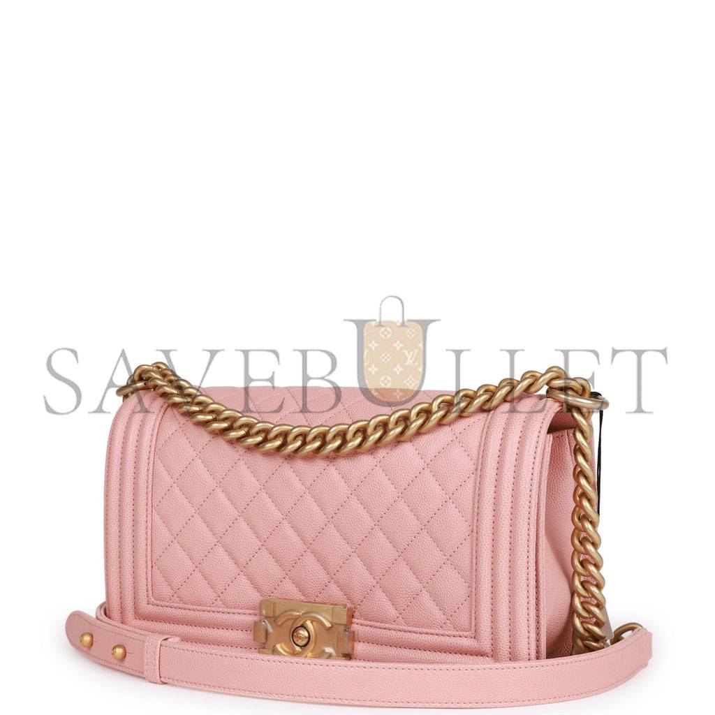 Ch*el medium boy bag pink caviar antique gold hardware (25*15*9cm)