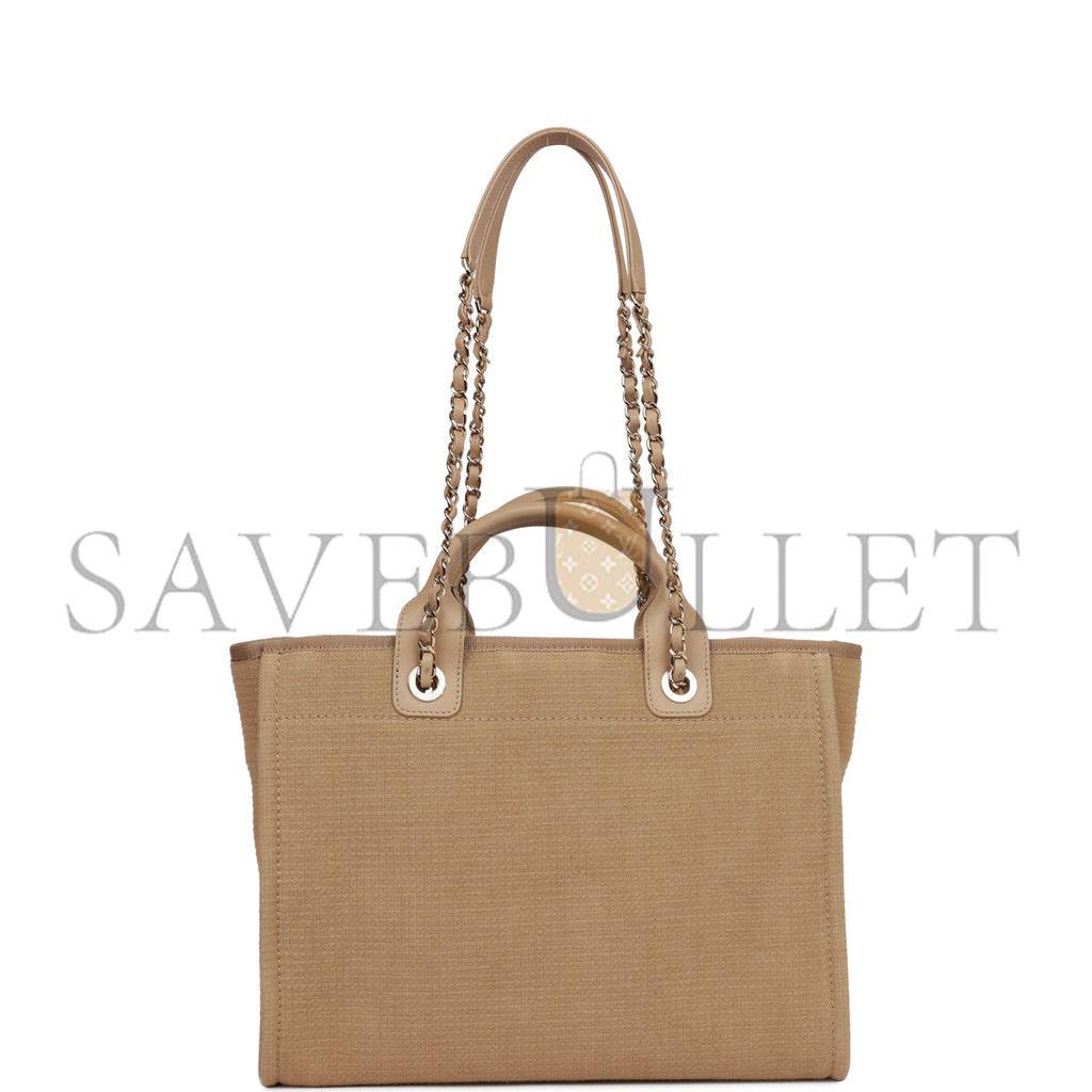 Ch*el small deauville shopping bag beige boucle light gold hardware (34*27*15cm)