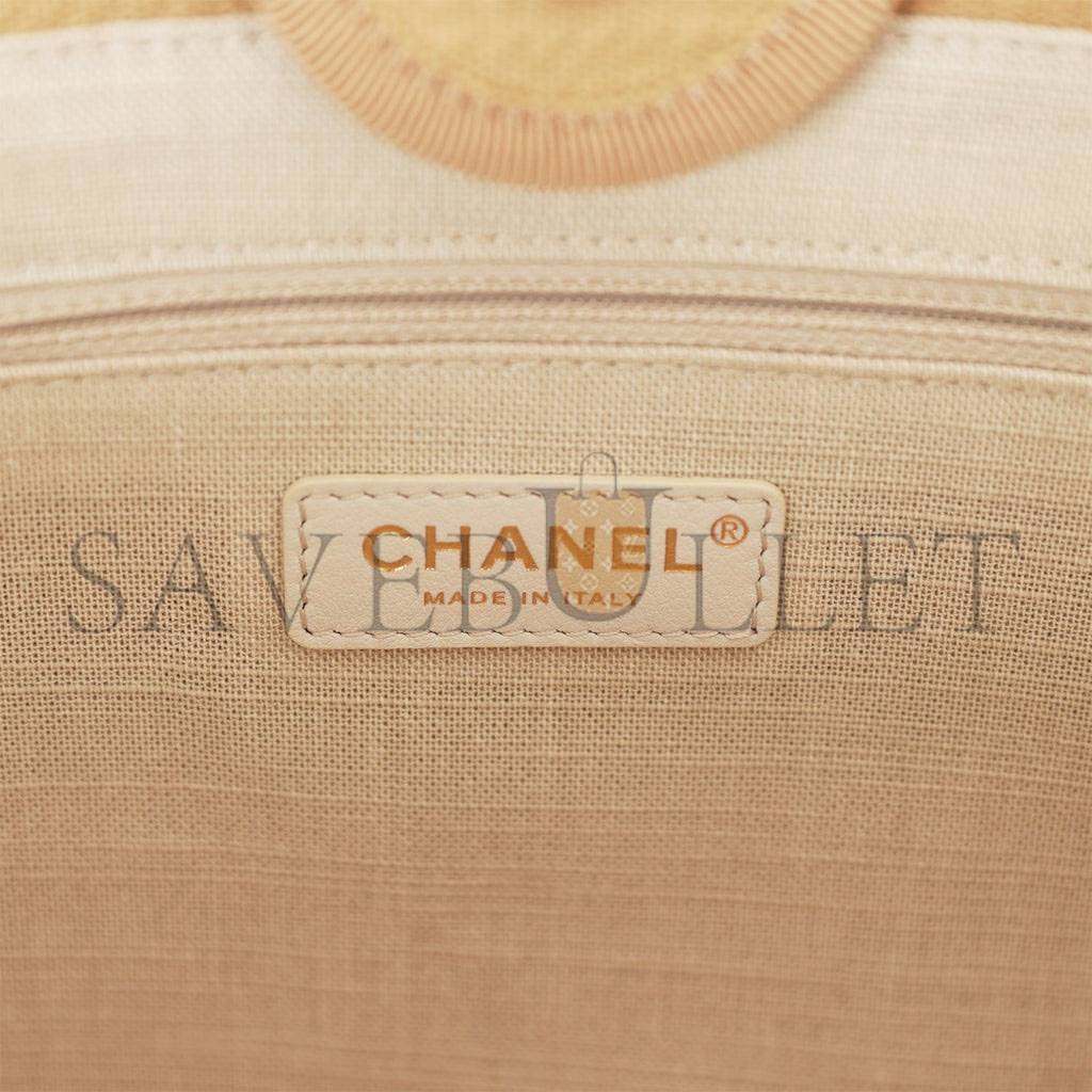 Ch*el small deauville shopping bag beige boucle light gold hardware (34*27*15cm)