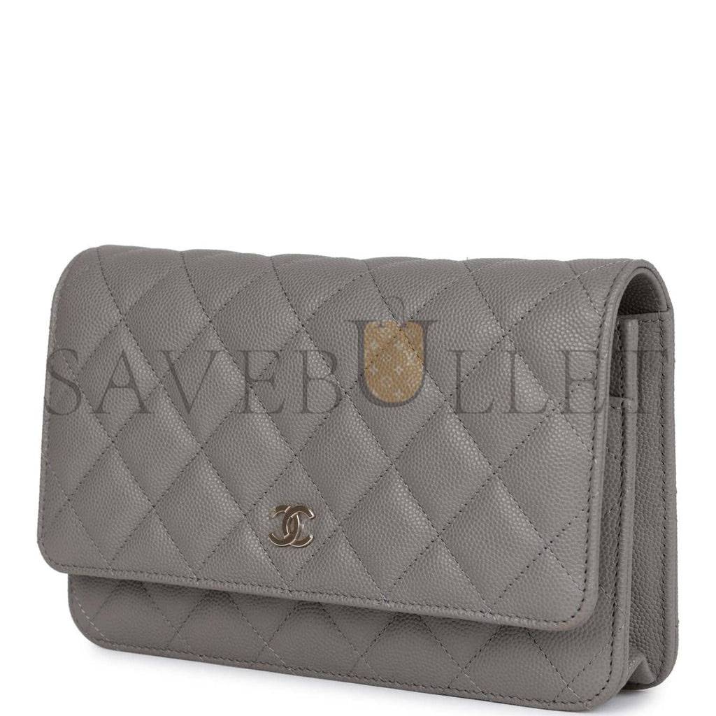 Ch*el wallet on chain woc grey caviar light gold hardware (19*13*4cm)