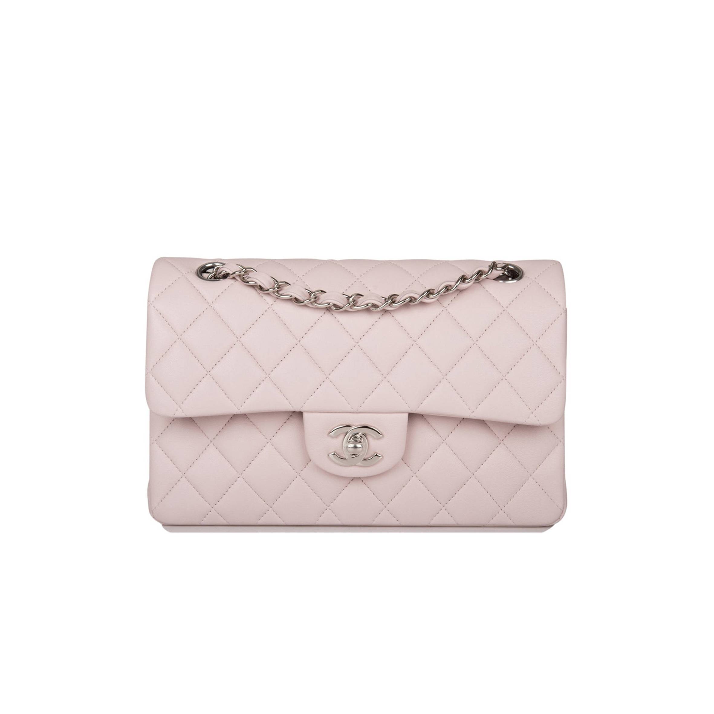 Ch*el small classic double flap bag light pink lambskin silver hardware (23*13*6cm)