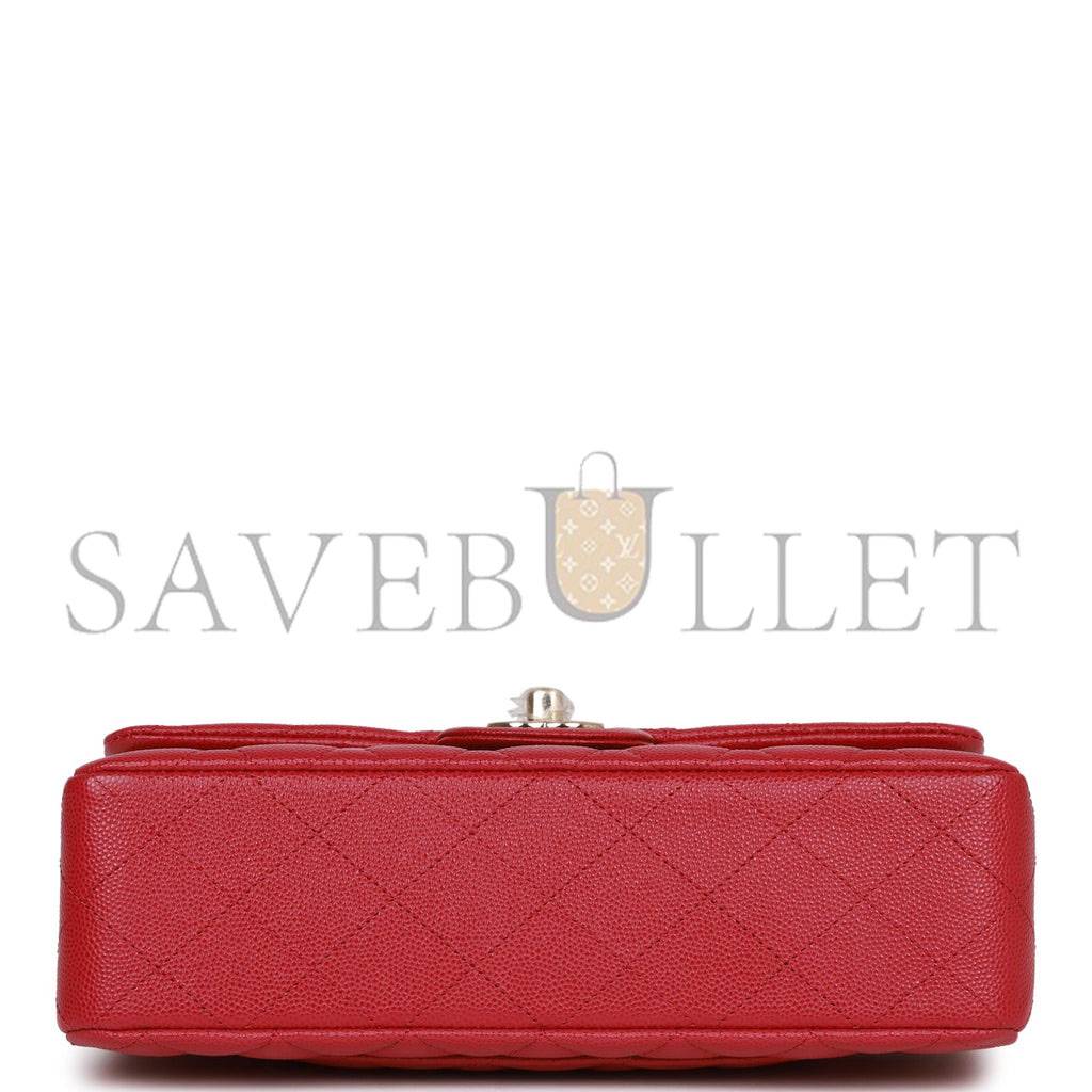 Ch*el small classic double flap dark pink caviar light gold hardware (23*13*6cm)
