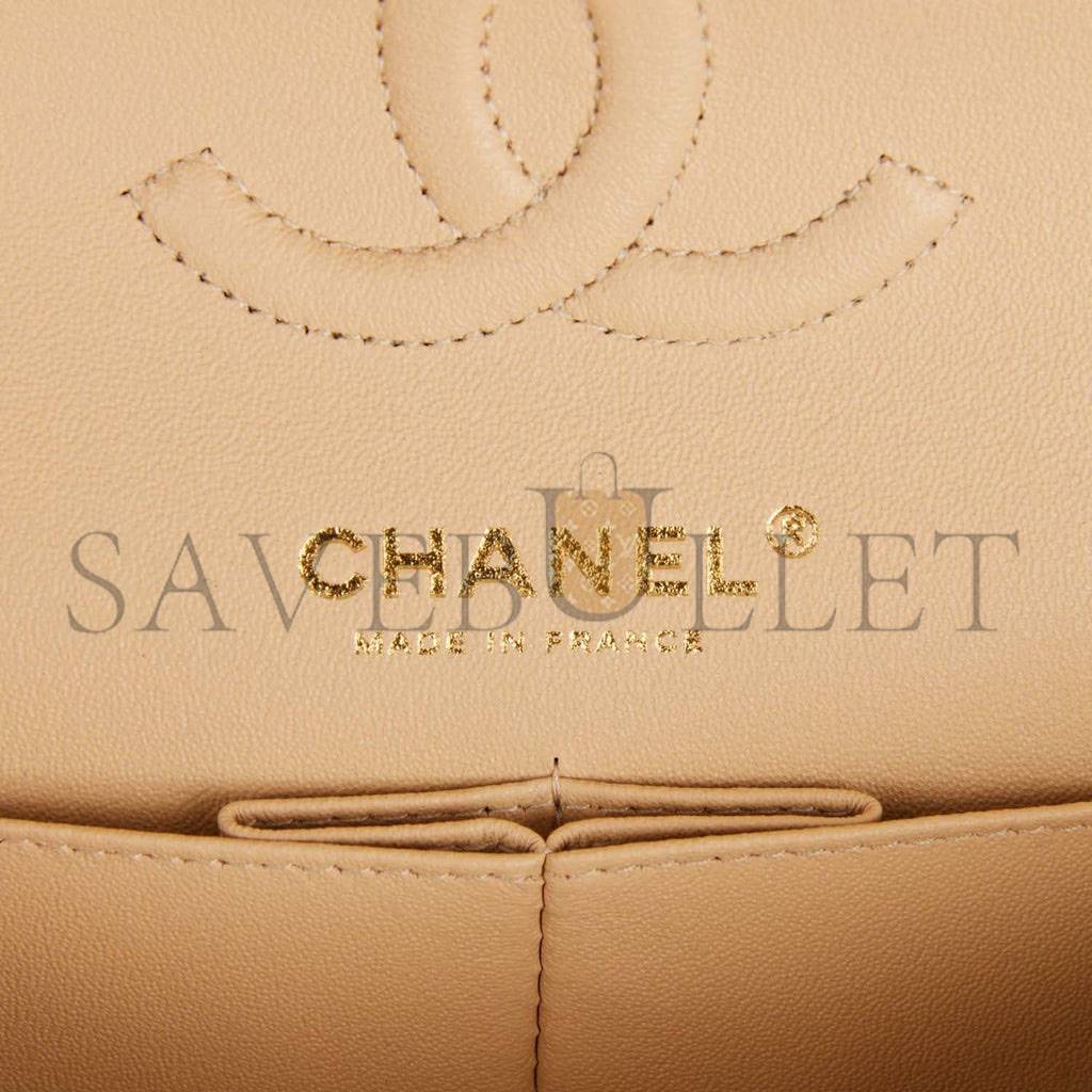 Ch*el small classic double flap bag beige caviar gold hardware (23*13*6cm)