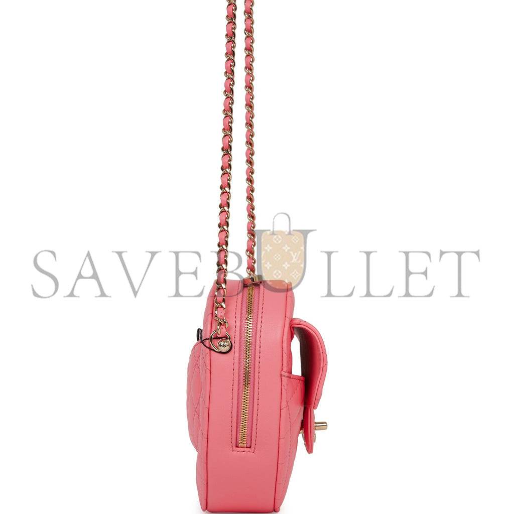 Ch*el cc in love large heart bag pink lambskin light gold hardware (20*18*6cm)