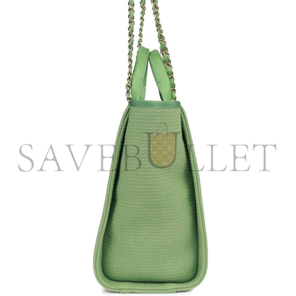 Ch*el small deauville shopping bag green boucle light gold hardware (34*27*15cm)