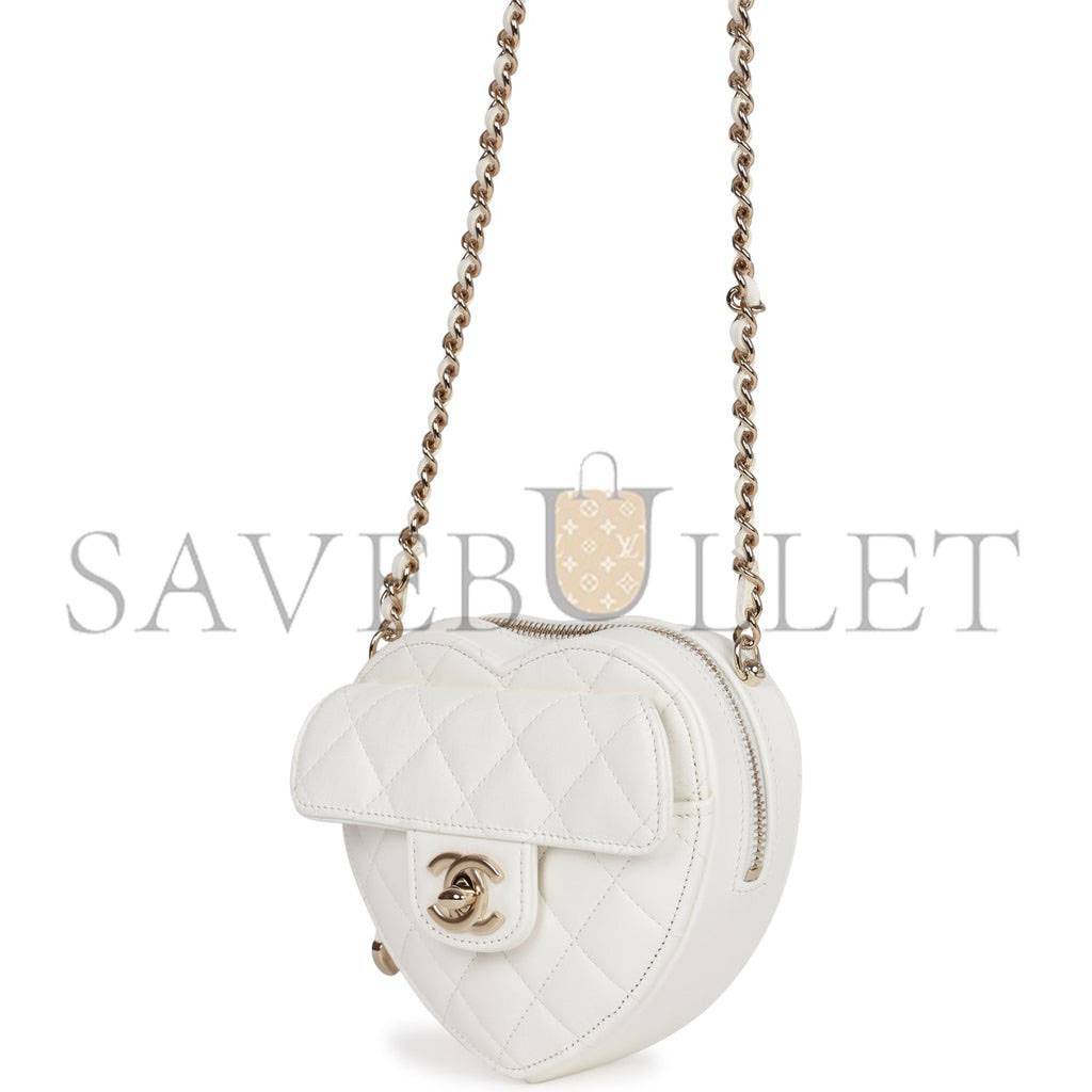 Ch*el cc in love heart clutch with chain white lambskin light gold hardware (13*13*5cm)