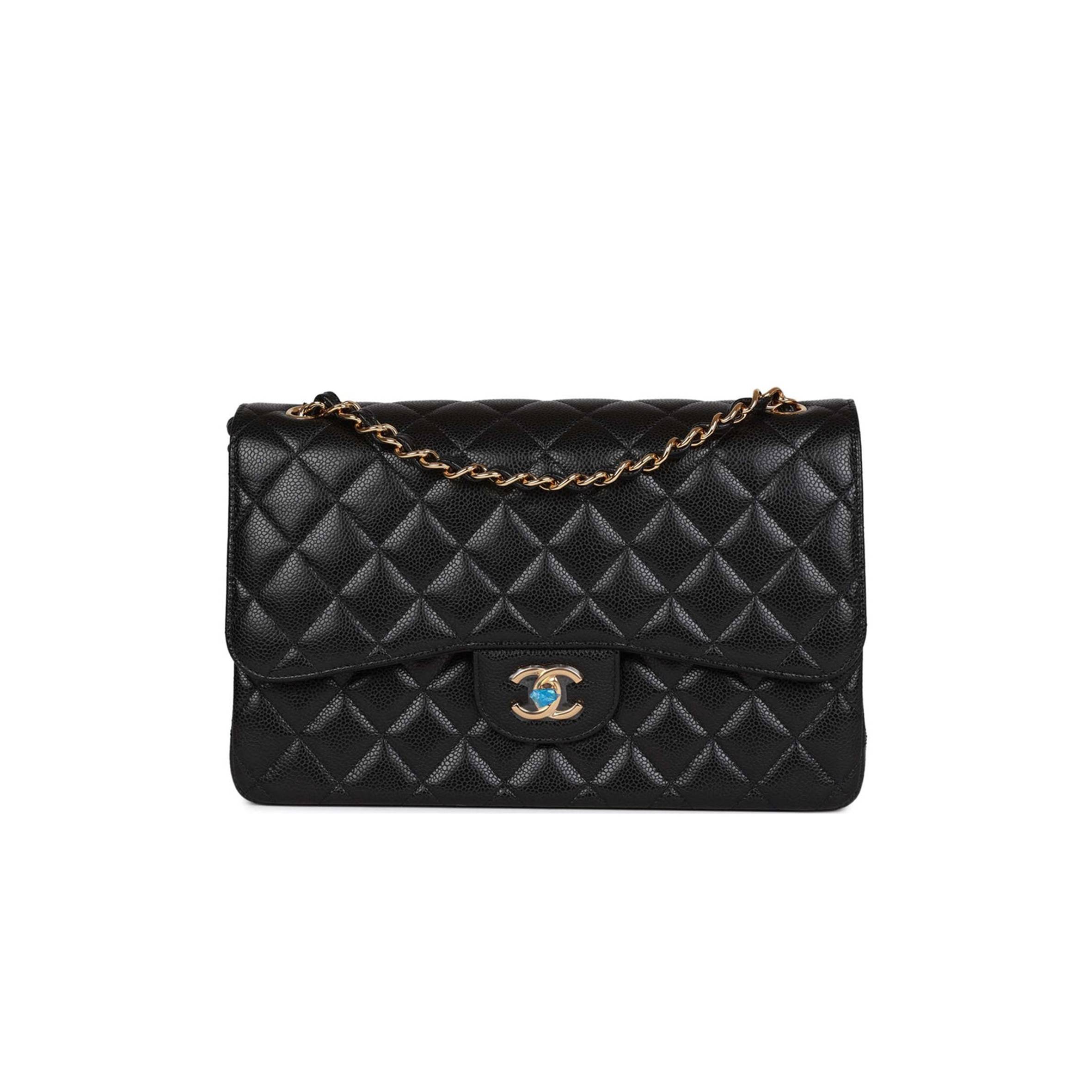 Ch*el jumbo classic double flap bag black caviar gold hardware (30*20*9cm)