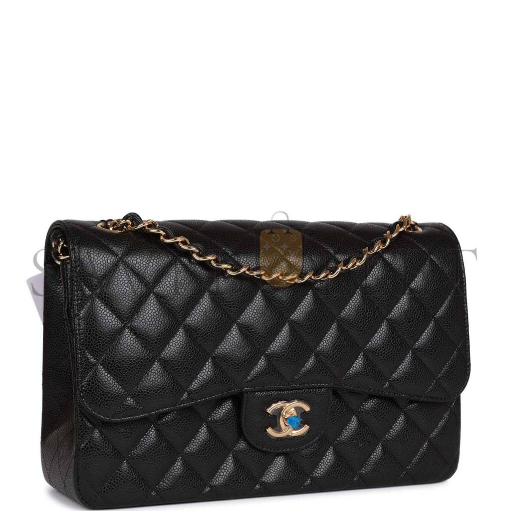Ch*el jumbo classic double flap bag black caviar gold hardware (30*20*9cm)