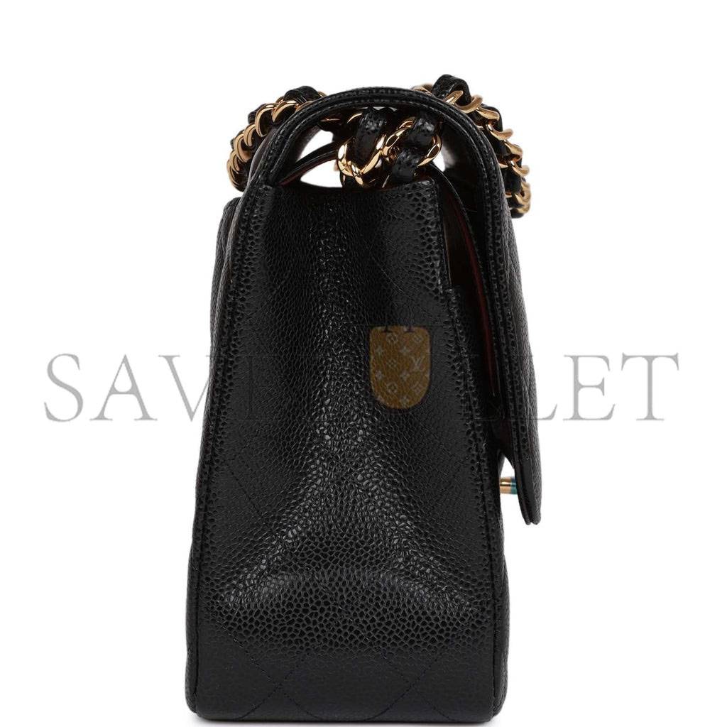 Ch*el jumbo classic double flap bag black caviar gold hardware (30*20*9cm)