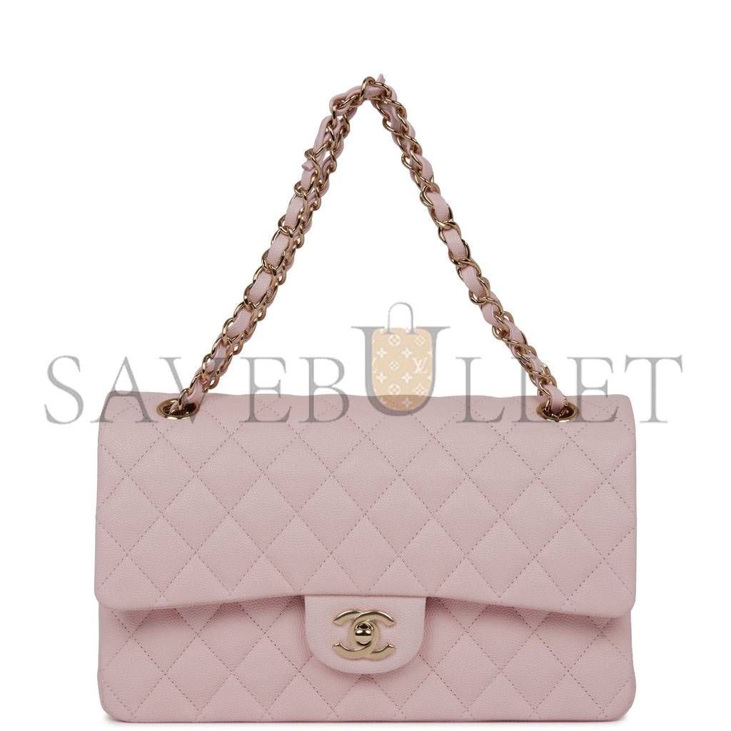 Ch*el medium classic double flap bag light pink caviar light gold hardware (25.5*15.2*7cm)