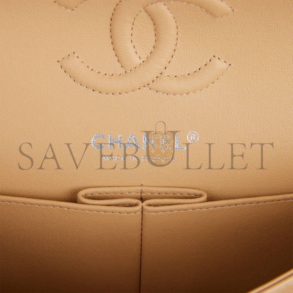 Ch*el small classic double flap bag beige caviar silver hardware (23*13*6cm)