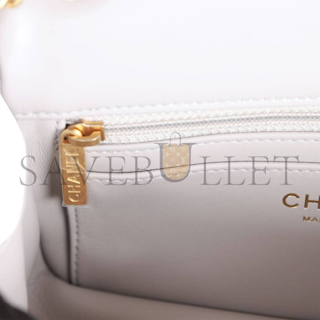 Ch*el pearl crush mini rectangular flap bag light grey lambskin antique gold hardware (20*13*6cm)