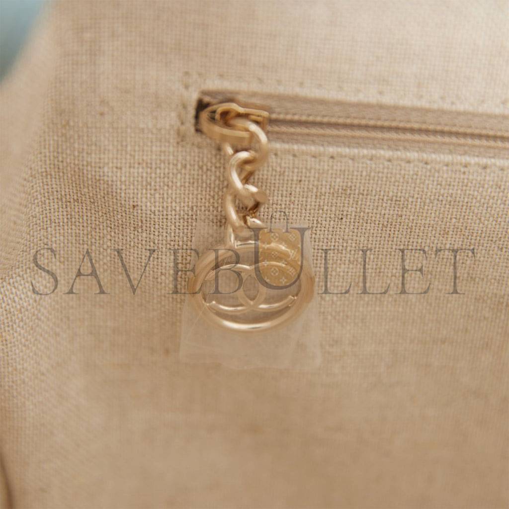 Ch*el small deauville shopping bag blue and beige boucle light gold hardware (34*27*15cm)