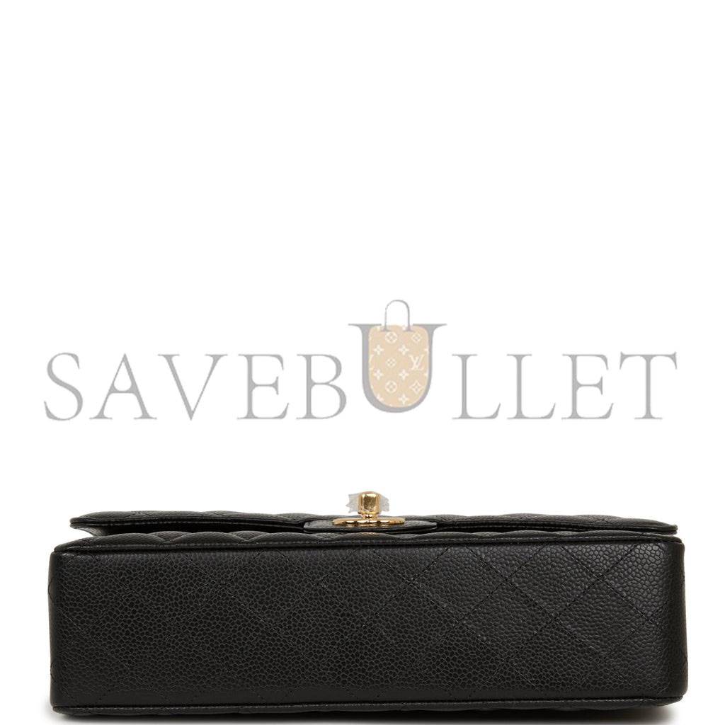 Ch*el medium classic double flap bag black quilted caviar gold hardware (25*15*7cm)