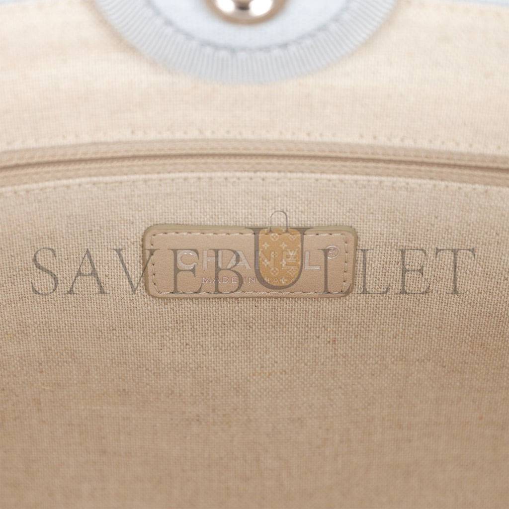 Ch*el small deauville shopping bag blue boucle silver hardware (34*27*15cm)