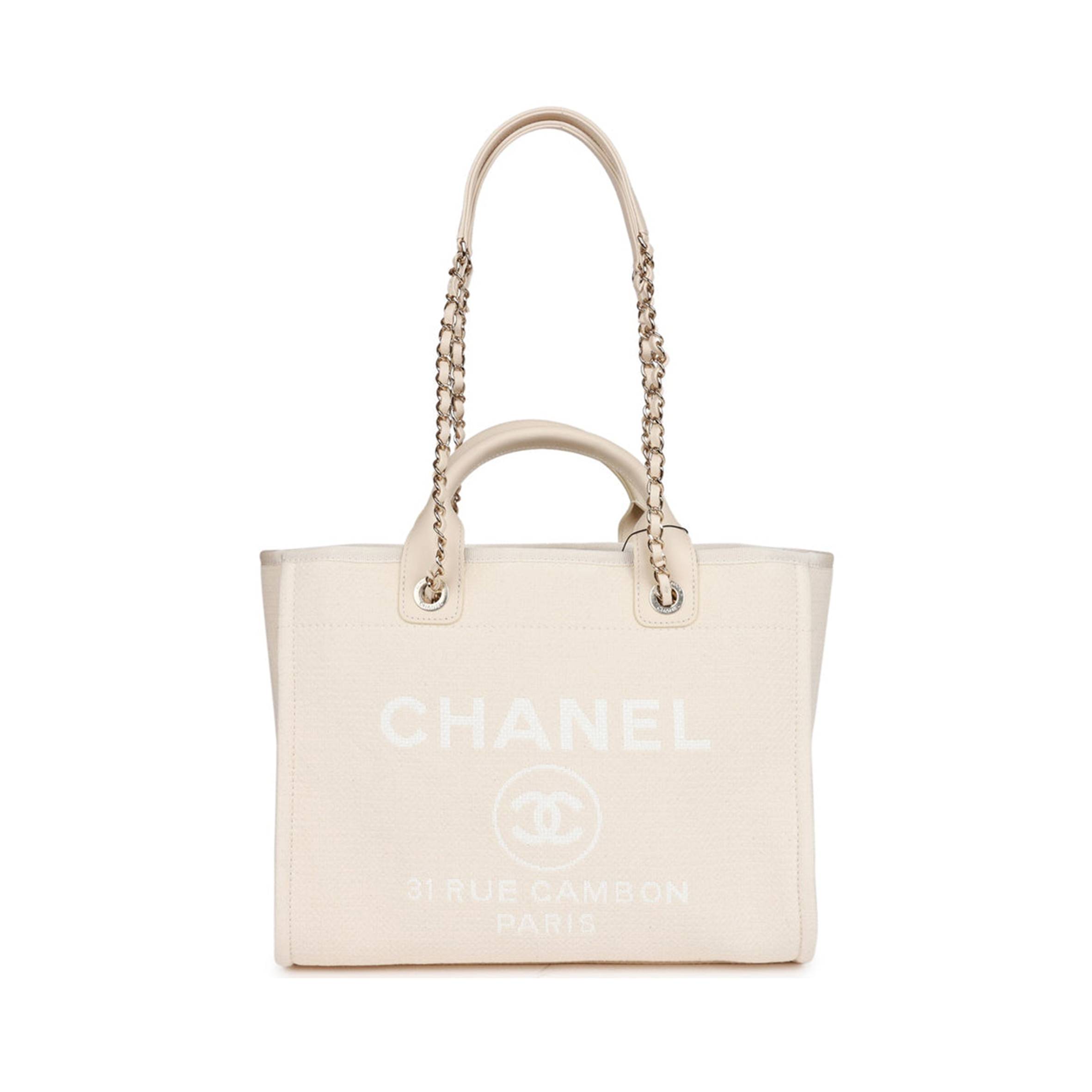 Ch*el large deauville shopping bag white boucle light gold hardware (41*28*15cm)