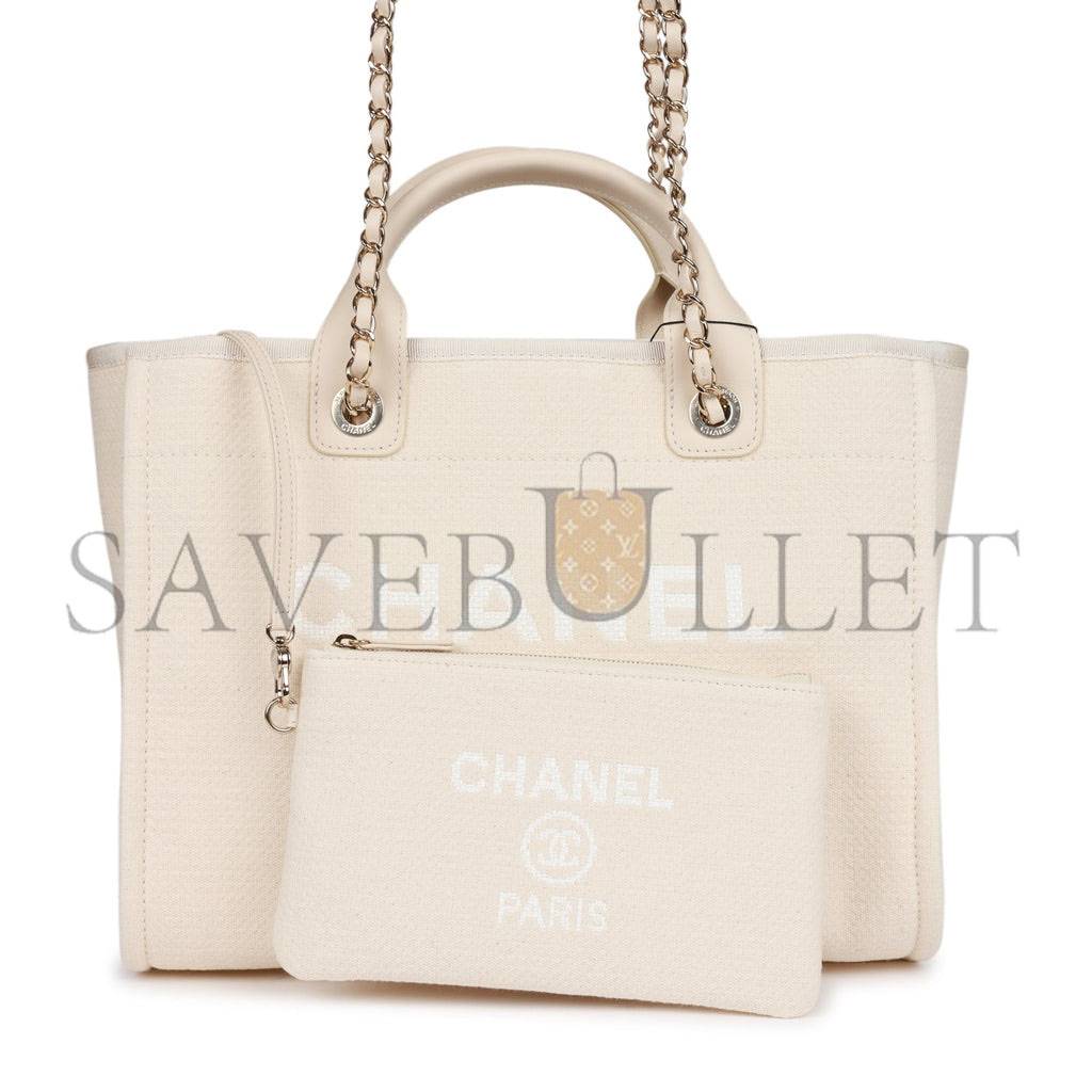 Ch*el large deauville shopping bag white boucle light gold hardware (41*28*15cm)