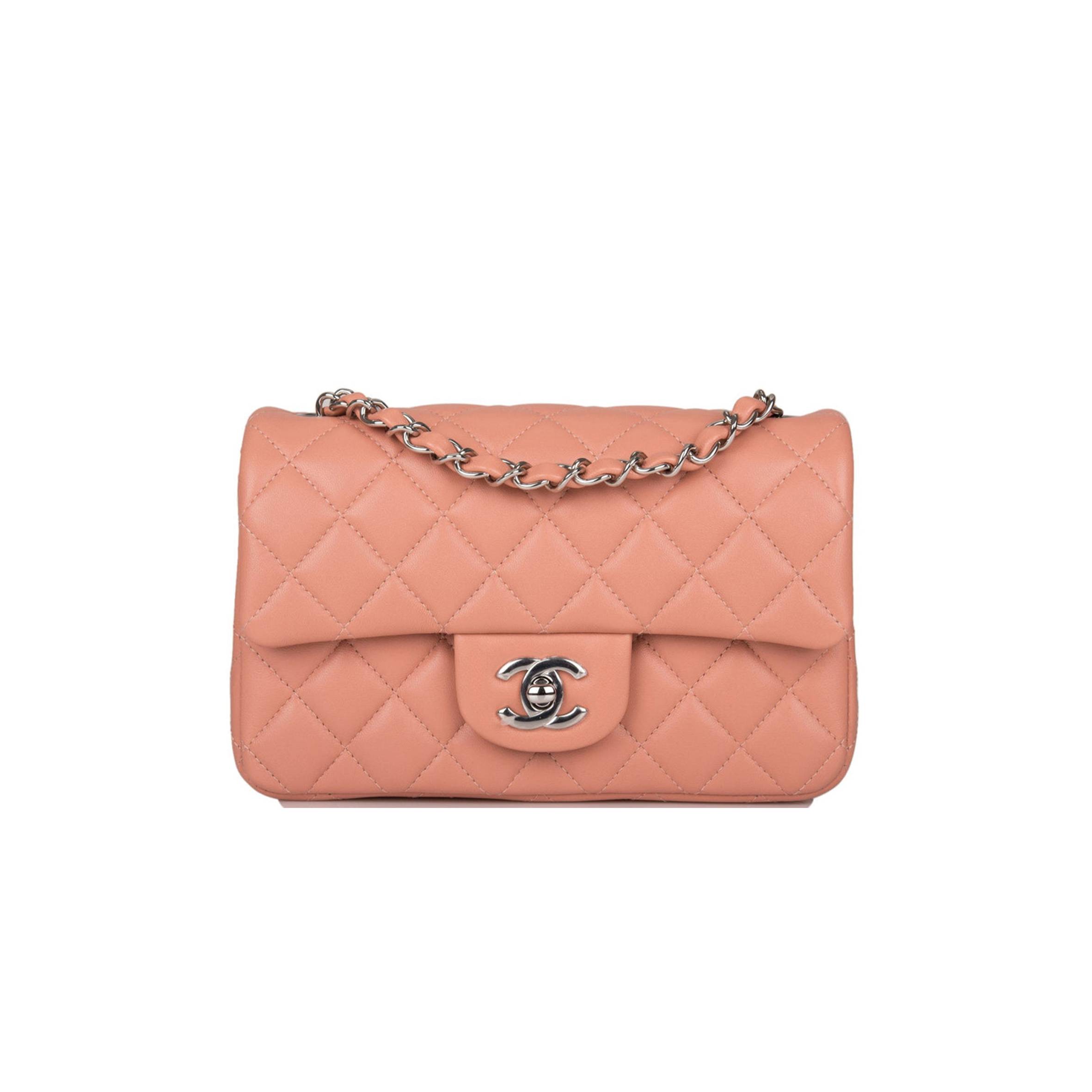 Ch*el mini rectangular flap bag rose lambskin silver hardware (20*13*6cm)