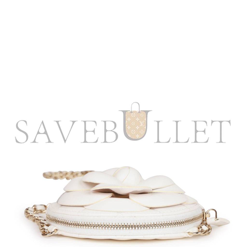 Ch*el camellia clutch with chain white lambskin light gold hardware (13*13*5cm)