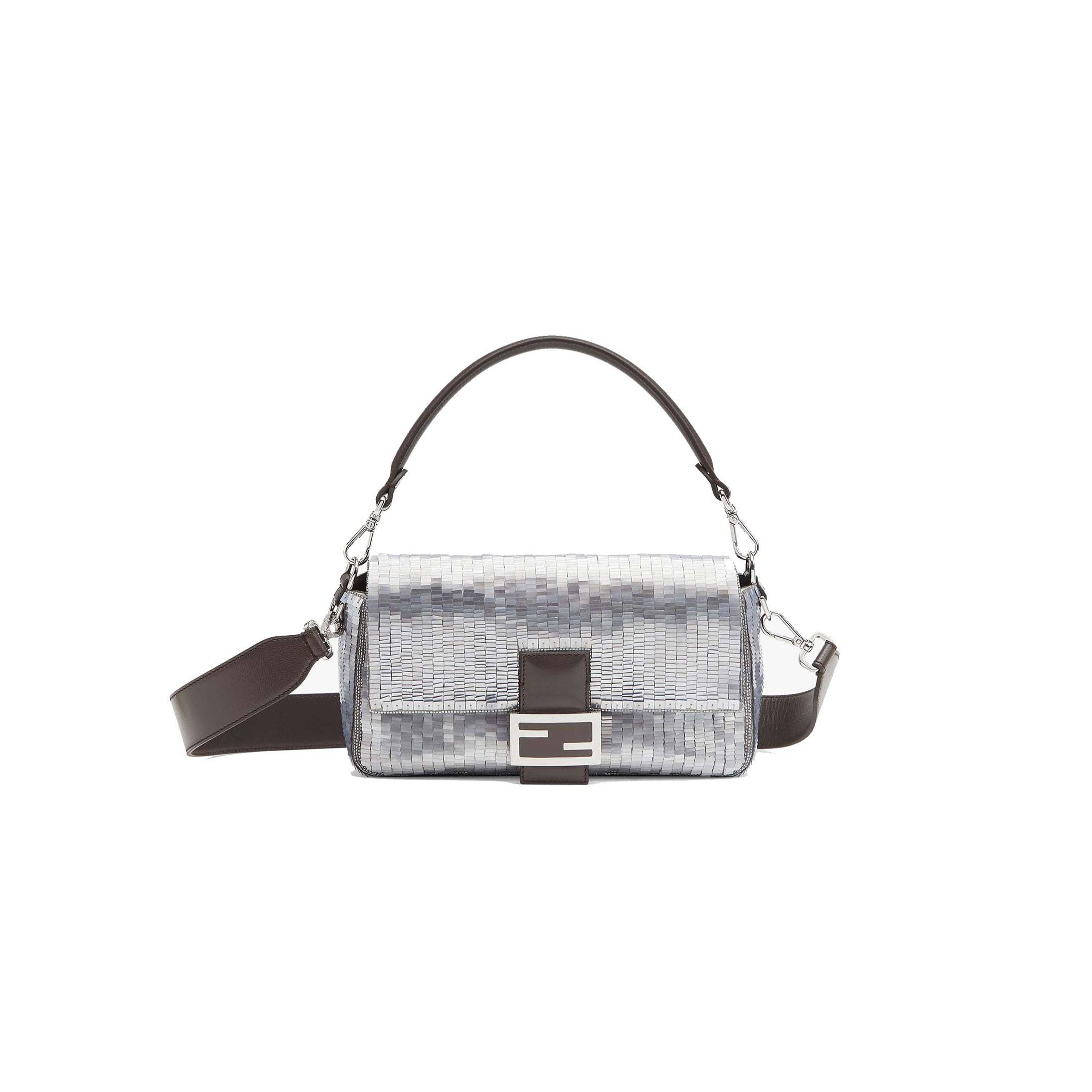 F**di baguette - re-edition bag in aluminum-tone sequins 8br600almff0jg7 (27*15*6cm)