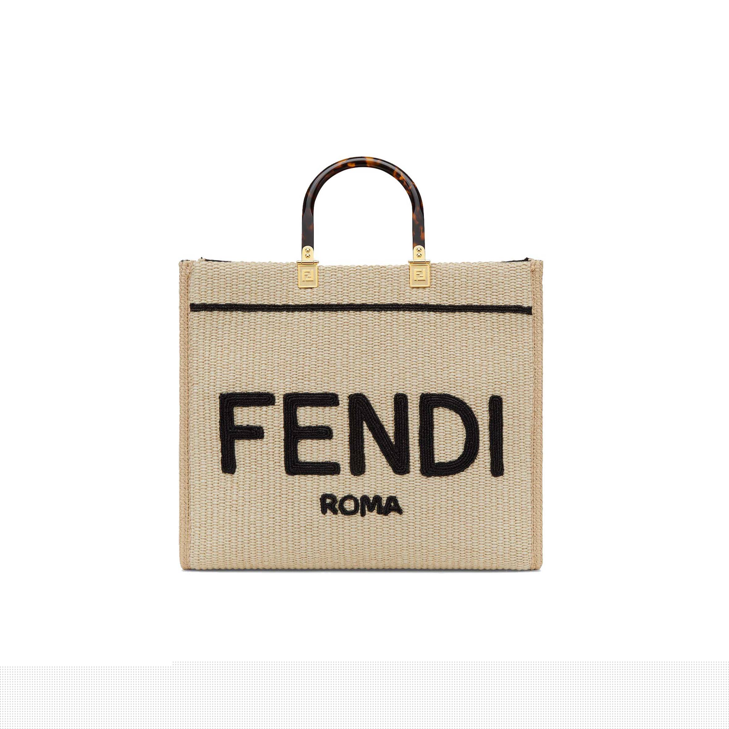 F**di sunshine medium - beige and black straw shopper 8bh386akrpf1cbx (35*31*17cm)