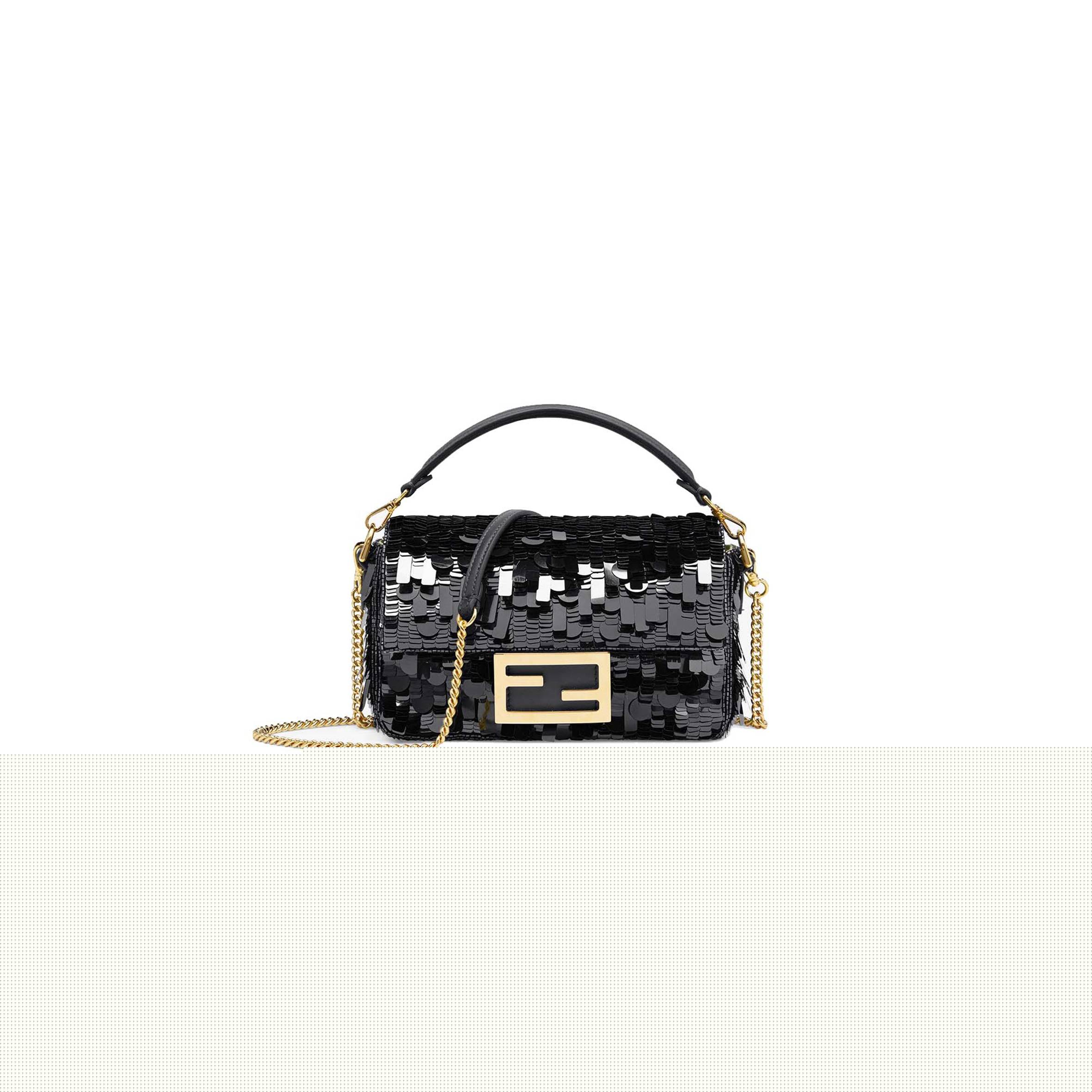 F**di baguette mini - black sequin and leather bag 8bs017amp0f0kur (20*13*5cm)