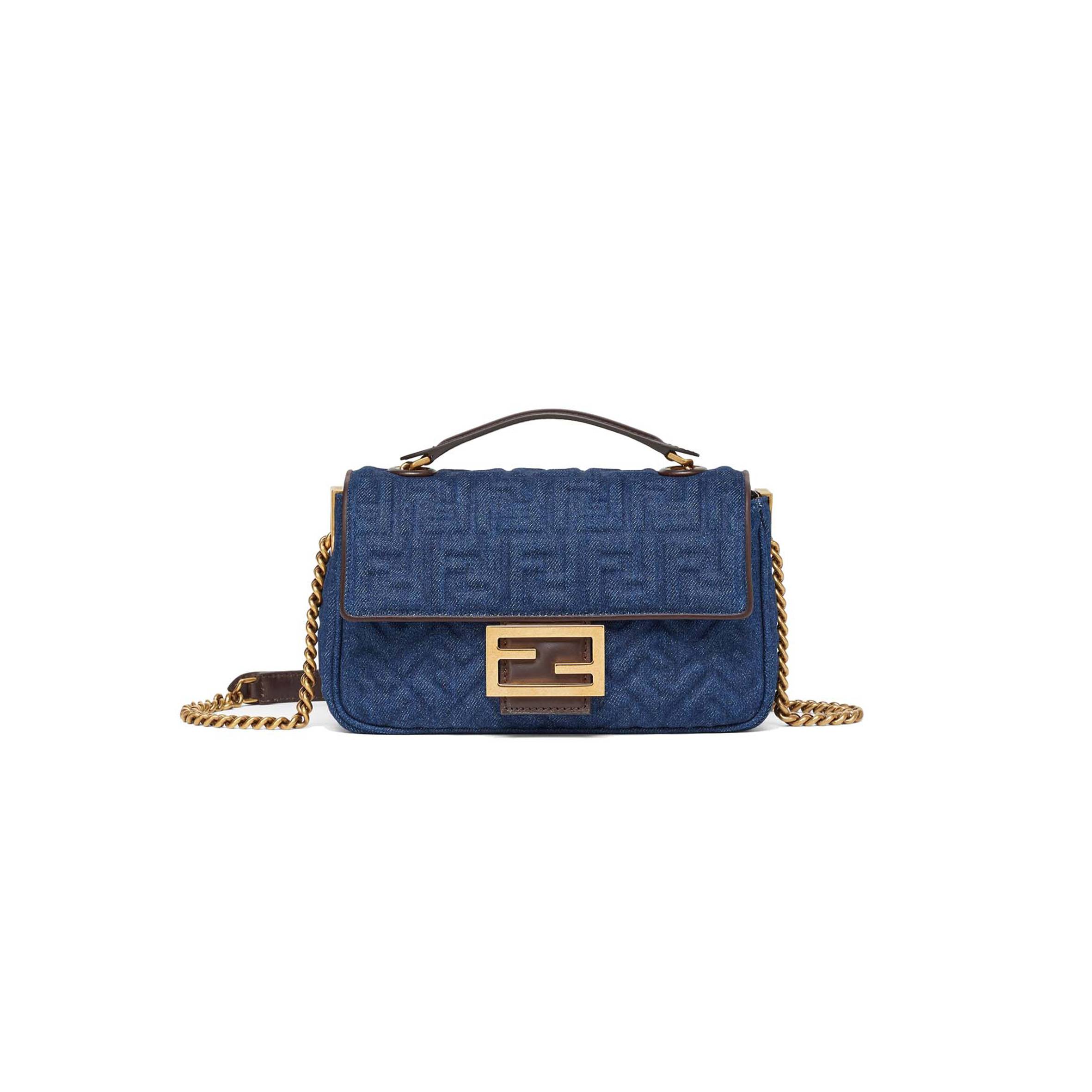 F**di baguette chain midi - dark blue denim bag 8br793alowf1hzw (24*14.5*7cm)
