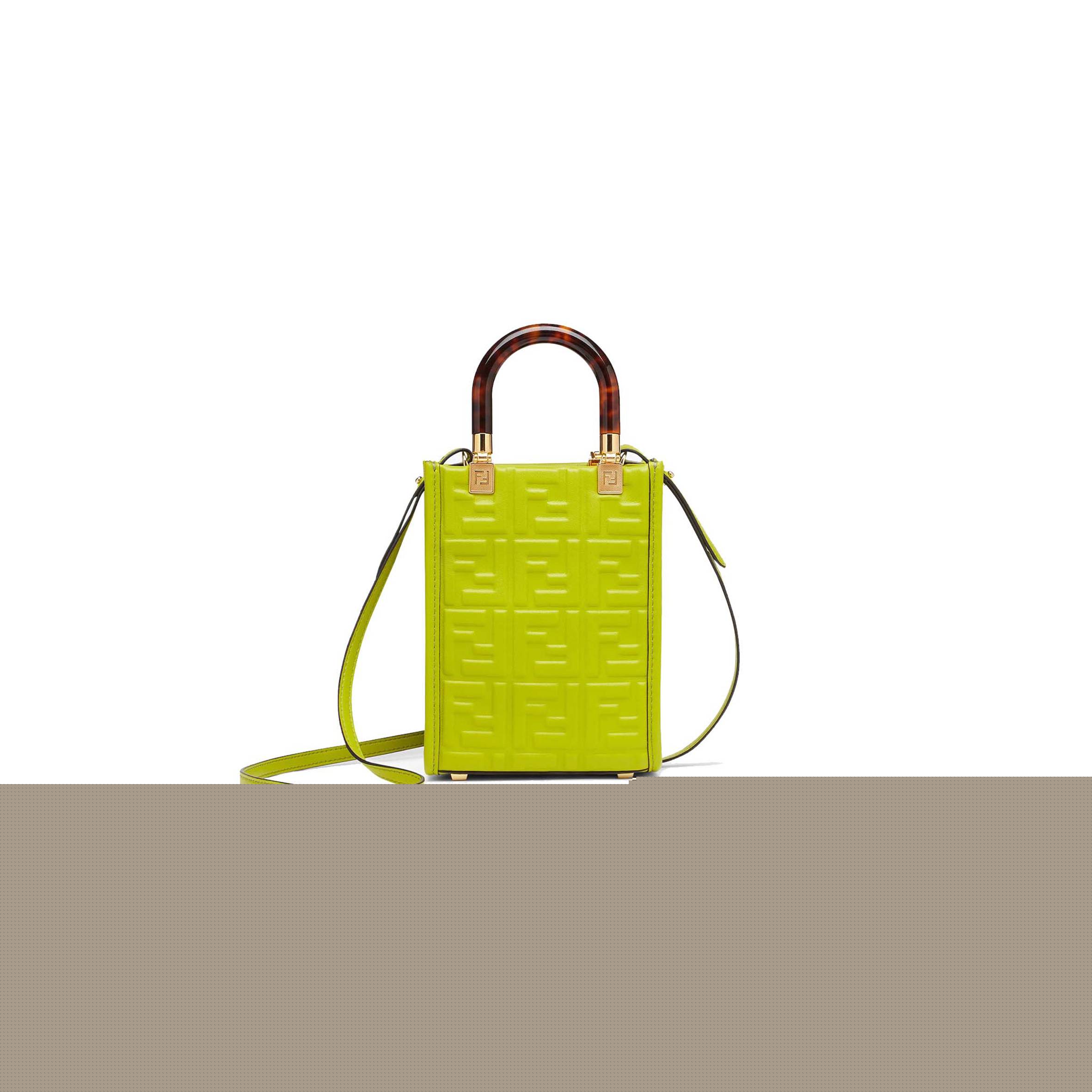 F**di mini sunshine shopper - acid green leather mini-bag 8bs051amcif1jcp (18*13*6.5cm)