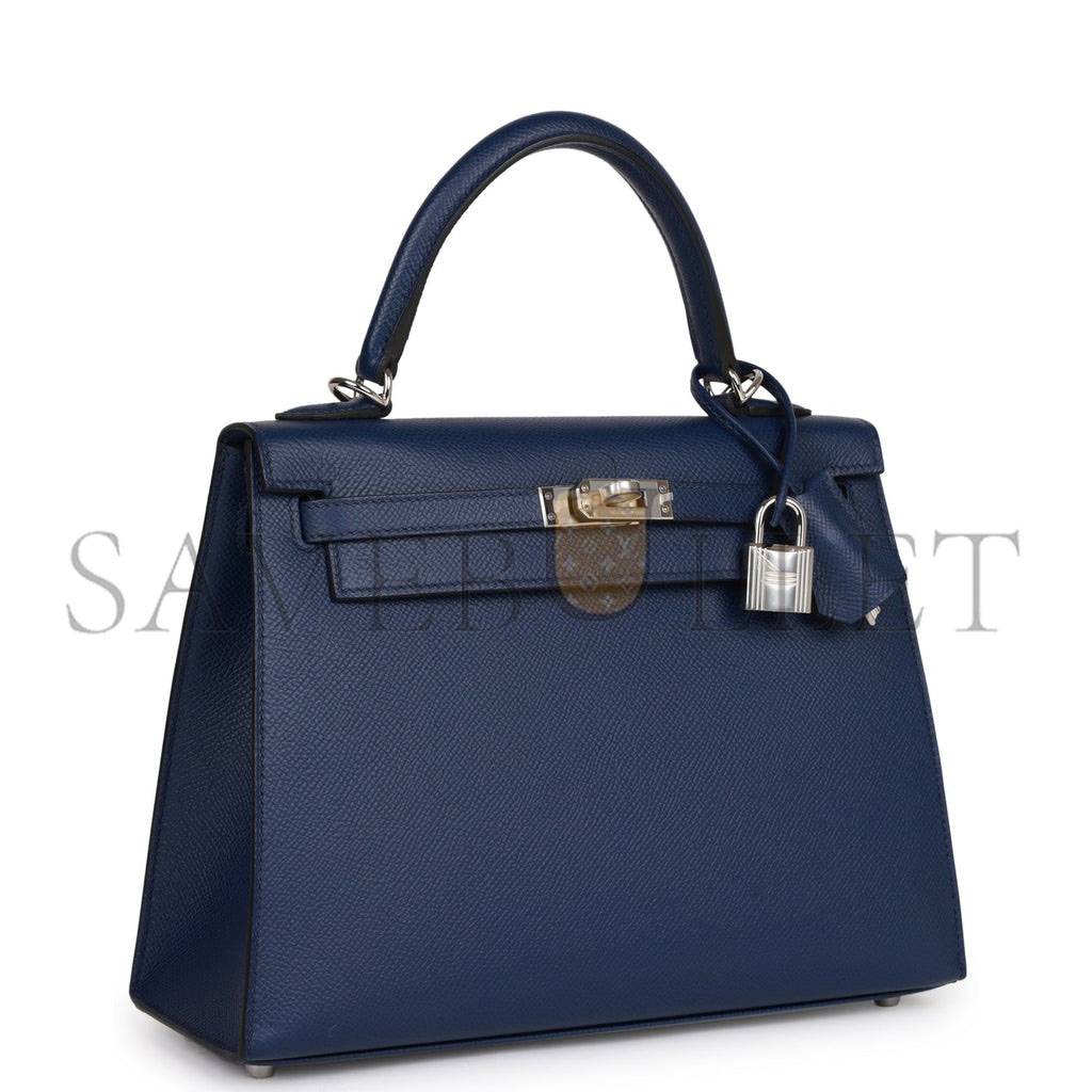 H**mes kelly sellier 25 bleu saphir epsom palladium hardware (25*17*7cm)
