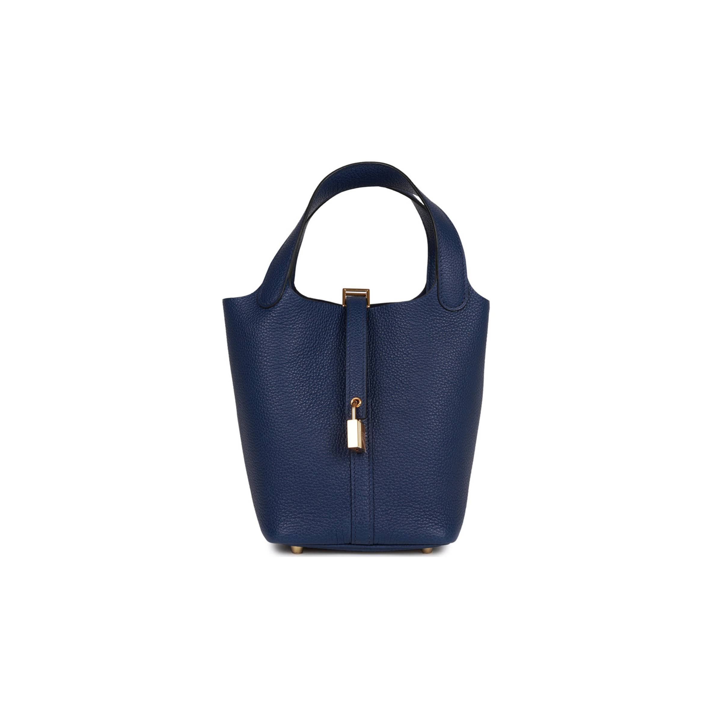 H**mes picotin lock 18 bleu saphir maurice gold hardware (18*13*18cm)