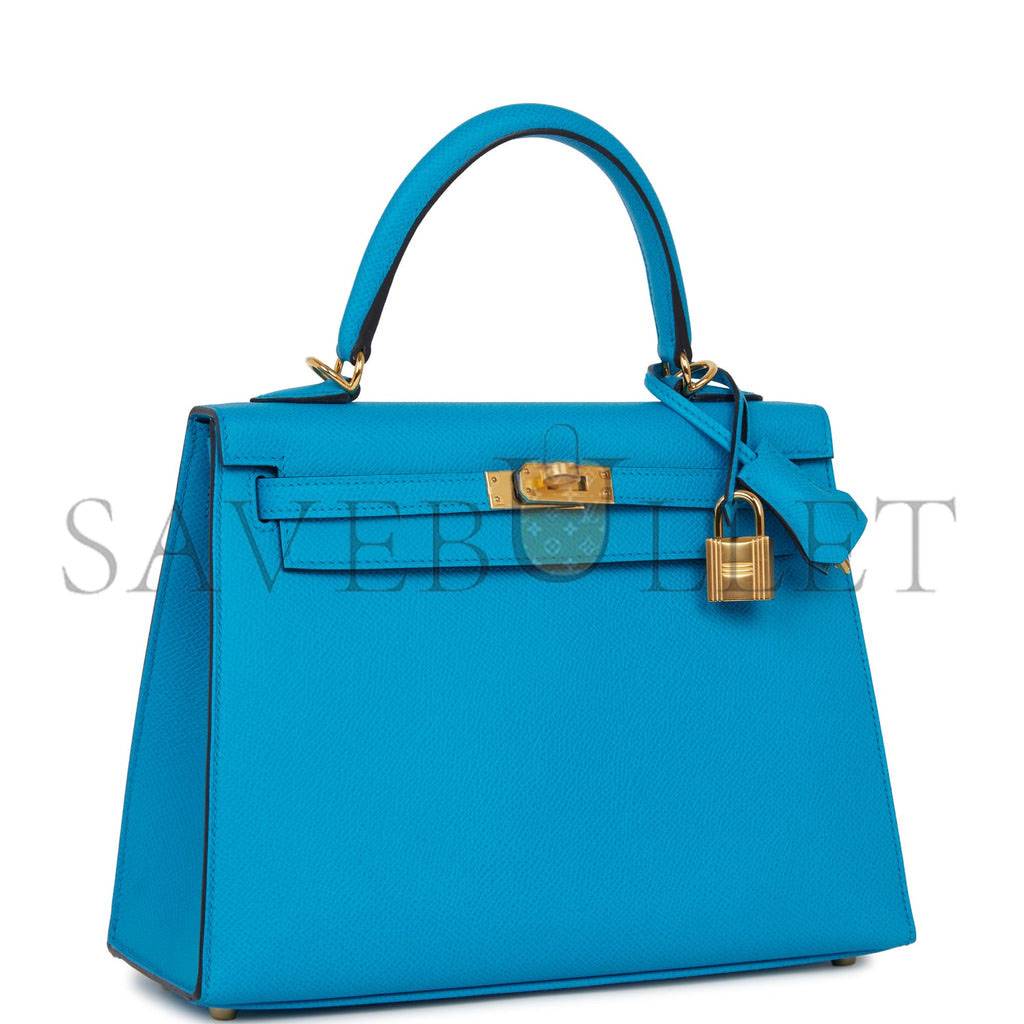 H**mes kelly sellier 25 bleu frida epsom gold hardware (25*17*7cm)