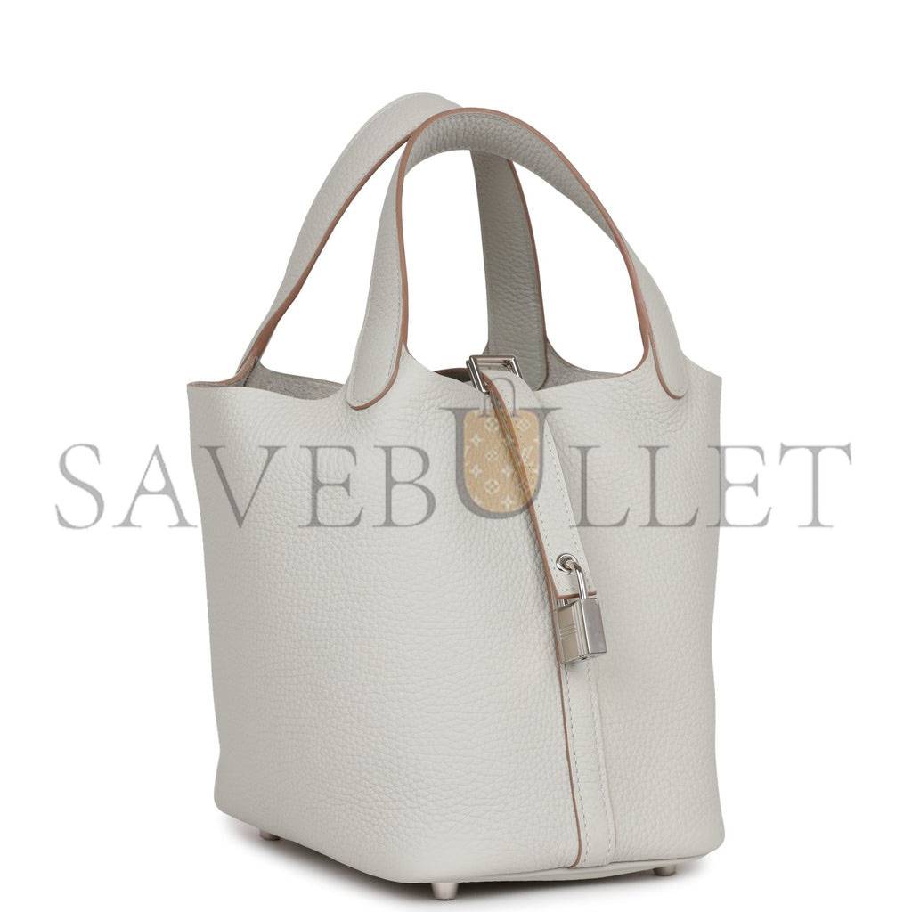 H**mes picotin lock 18 gris perle clemence palladium hardware (18*13*18cm)