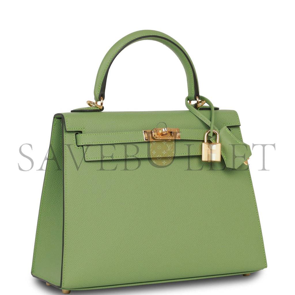 H**mes kelly sellier 25 vert criquet epsom gold hardware handmade (25*17*7cm)