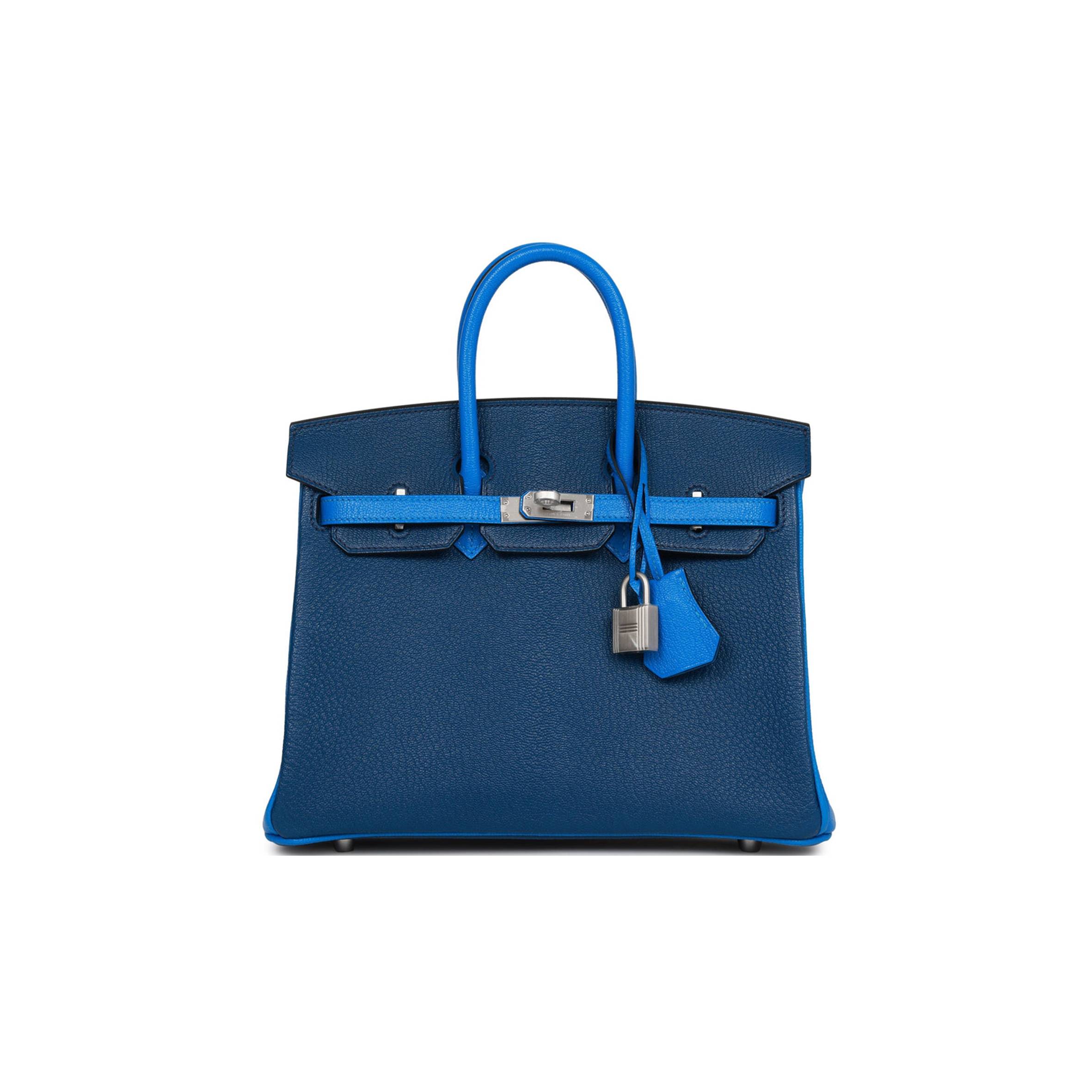 H**mes special order (hss) birkin 25 bleu hydra and bleu saphir chÈvre brushed palladium hardware handmade (25cm)