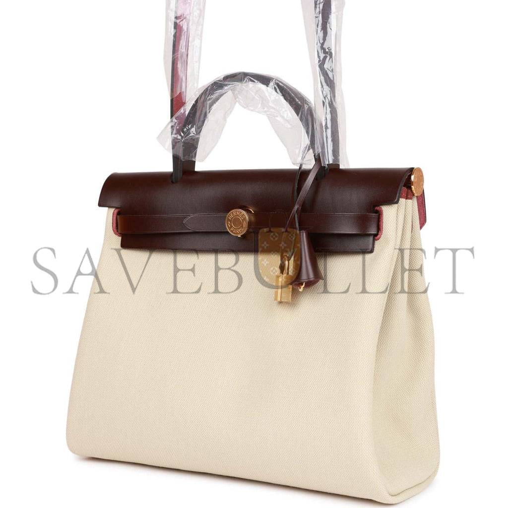 H**mes herbag zip pm 31 beton toile h berline rouge sellier hunter gold hardware (30*27*11cm)