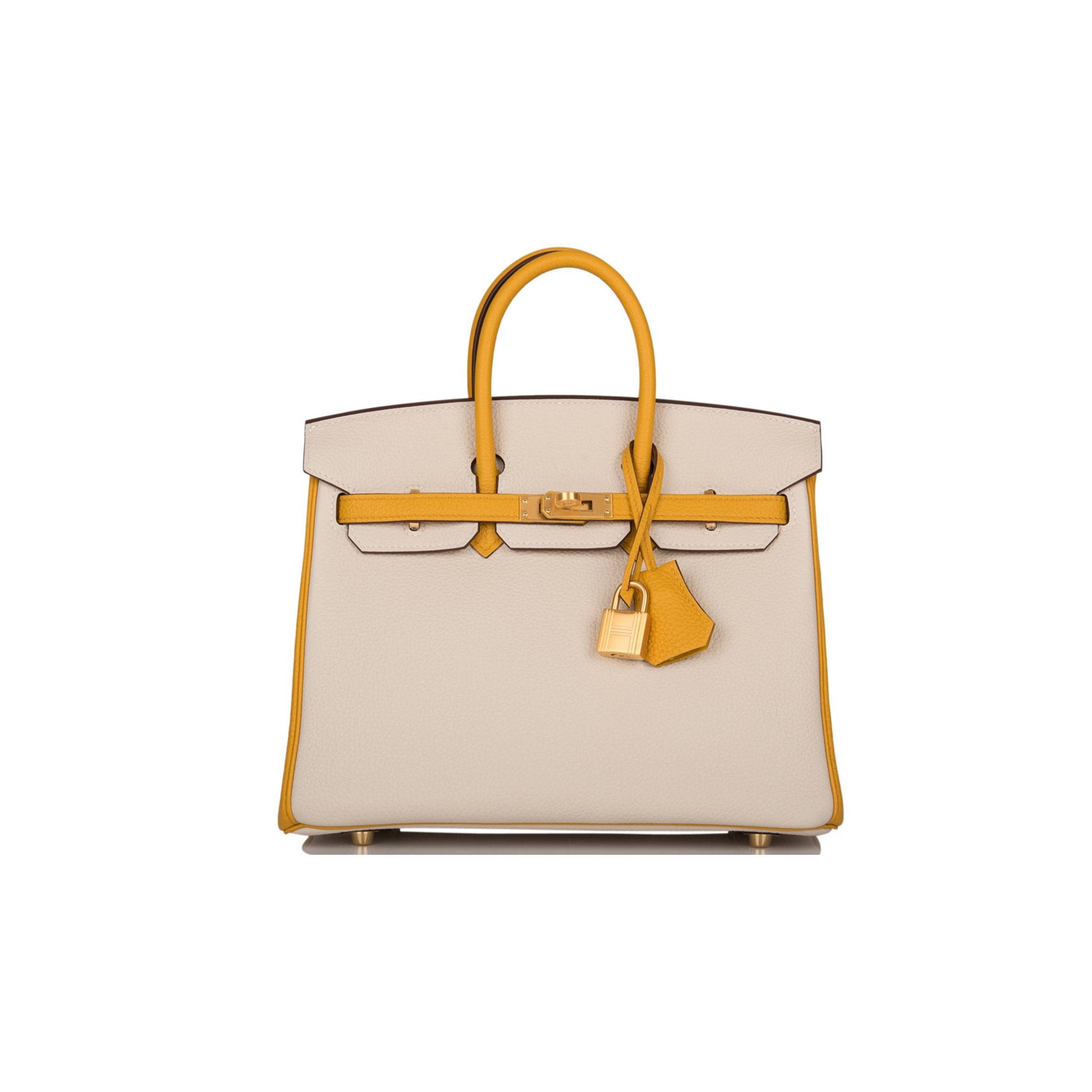 H**mes special order (hss) birkin 25 craie and jaune ambre togo brushed gold hardware handmade (25cm)