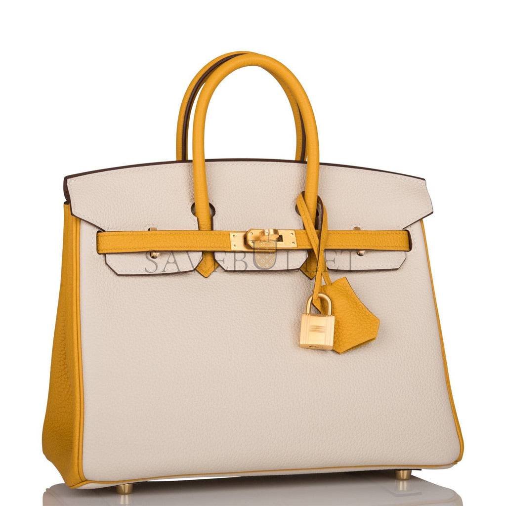 H**mes special order (hss) birkin 25 craie and jaune ambre togo brushed gold hardware handmade (25cm)
