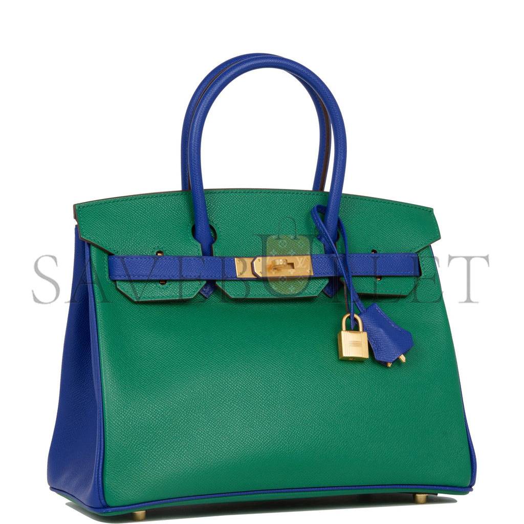H**mes special order (hss) birkin 30 vert verone and bleu electric epsom brushed gold hardware ( 30cm*22*16cm)