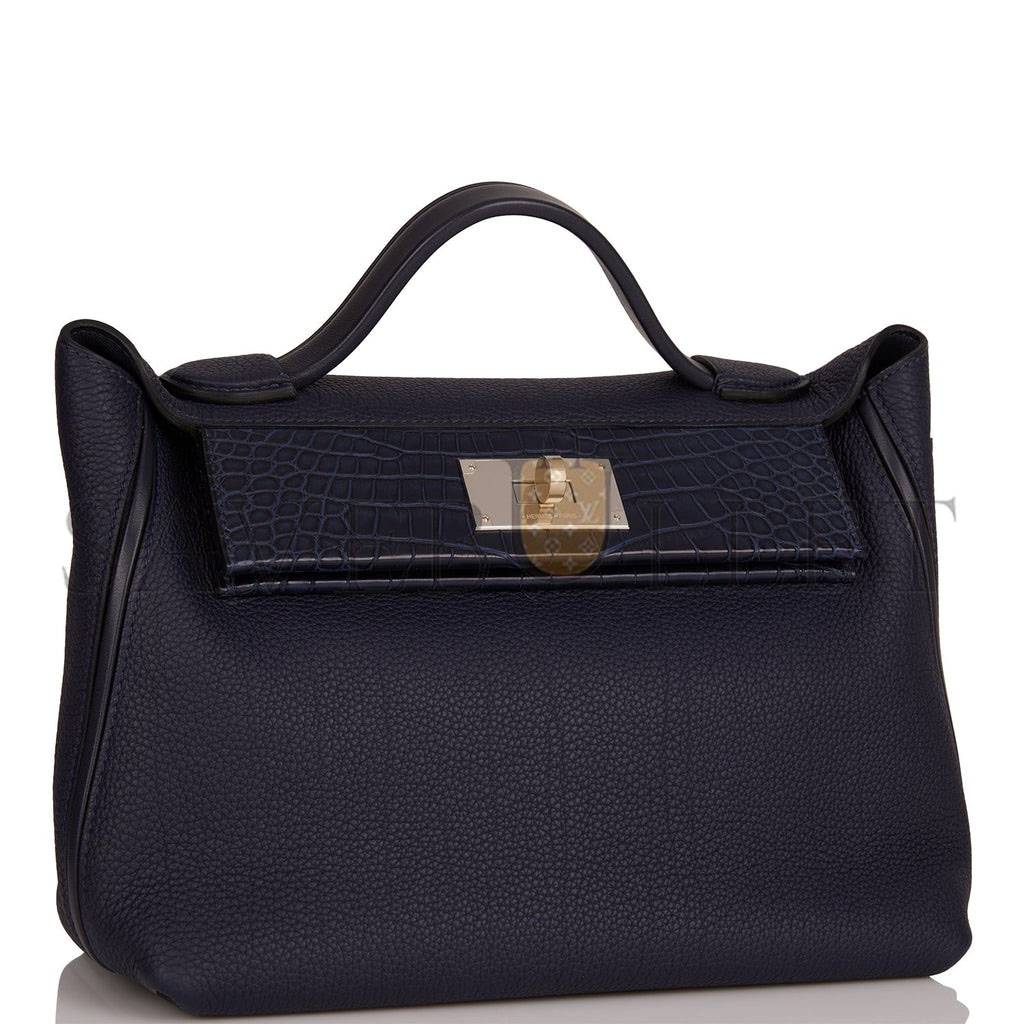 H**mes 2424 bag 29 bleu nuit alligator and togo touch palladium hardware (29*24*15cm)