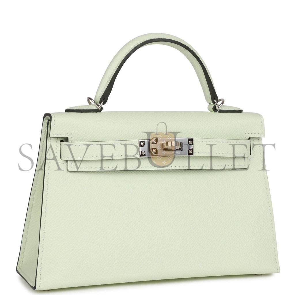 H**mes mini kelly sellier 20 vert fizz epsom palladium hardware (19*12*5.5cm)