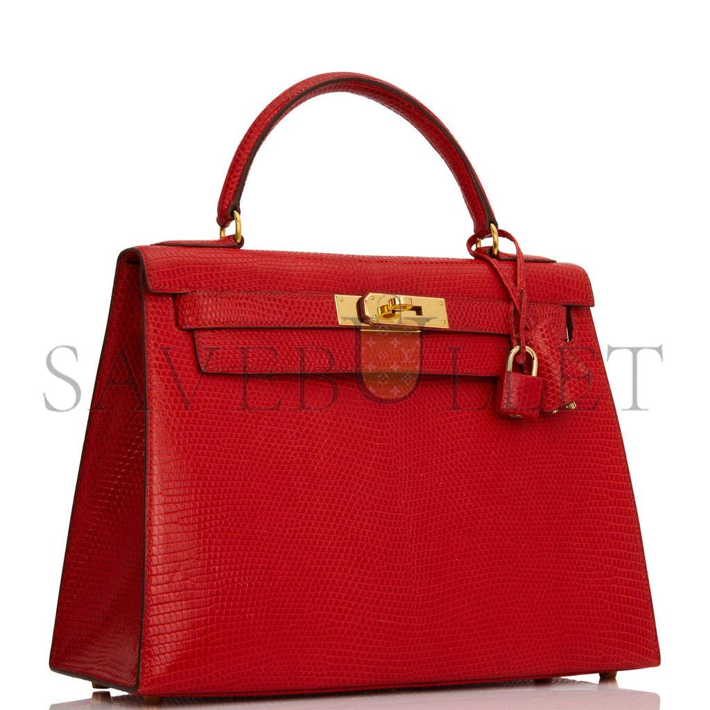 H**mes kelly sellier 28 rouge vif lizard niloticus gold hardware (28*22*10cm)