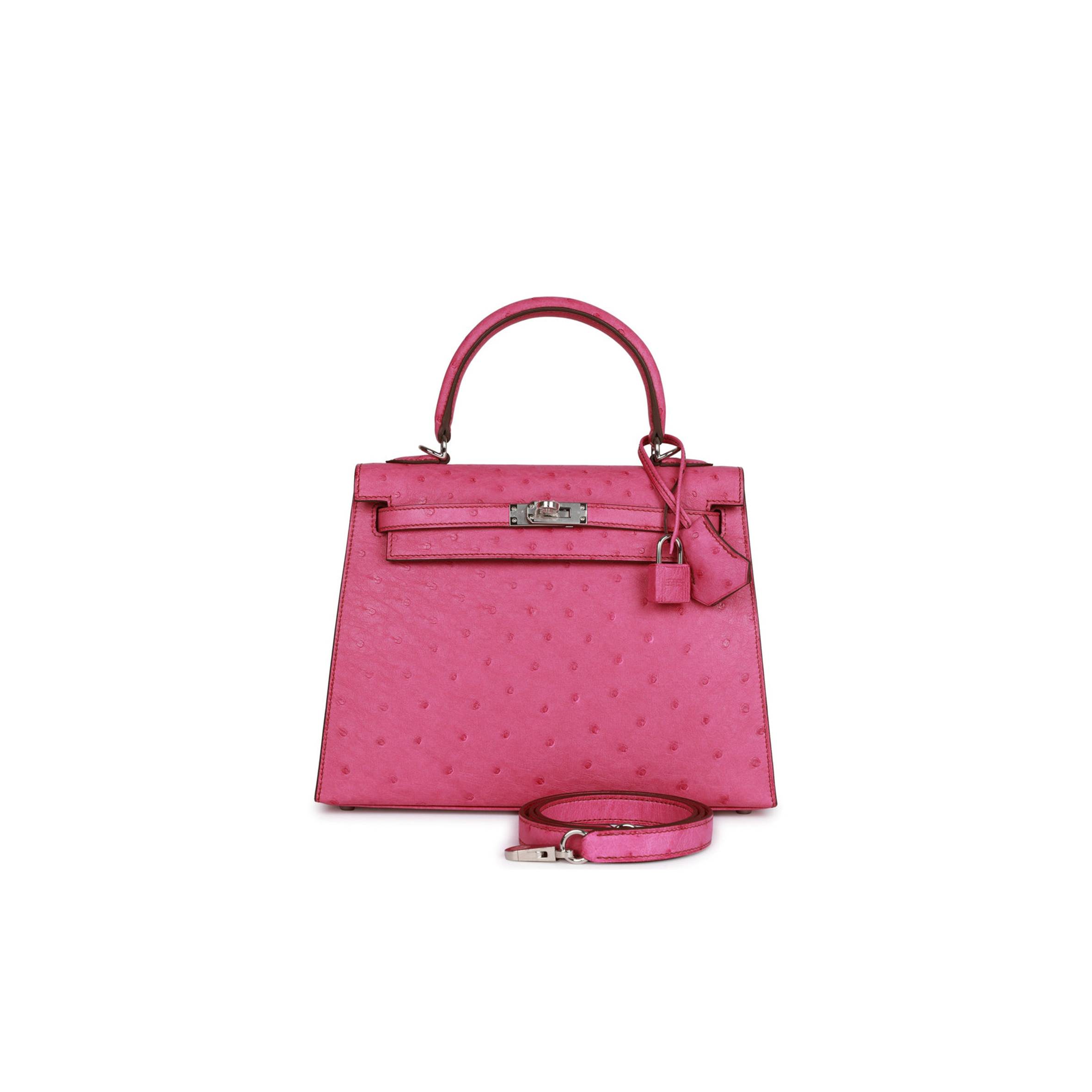H**mes kelly sellier 25 fuchsia ostrich palladium hardware (25*17*7cm)