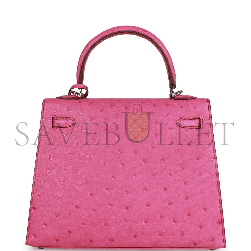 H**mes kelly sellier 25 fuchsia ostrich palladium hardware (25*17*7cm)