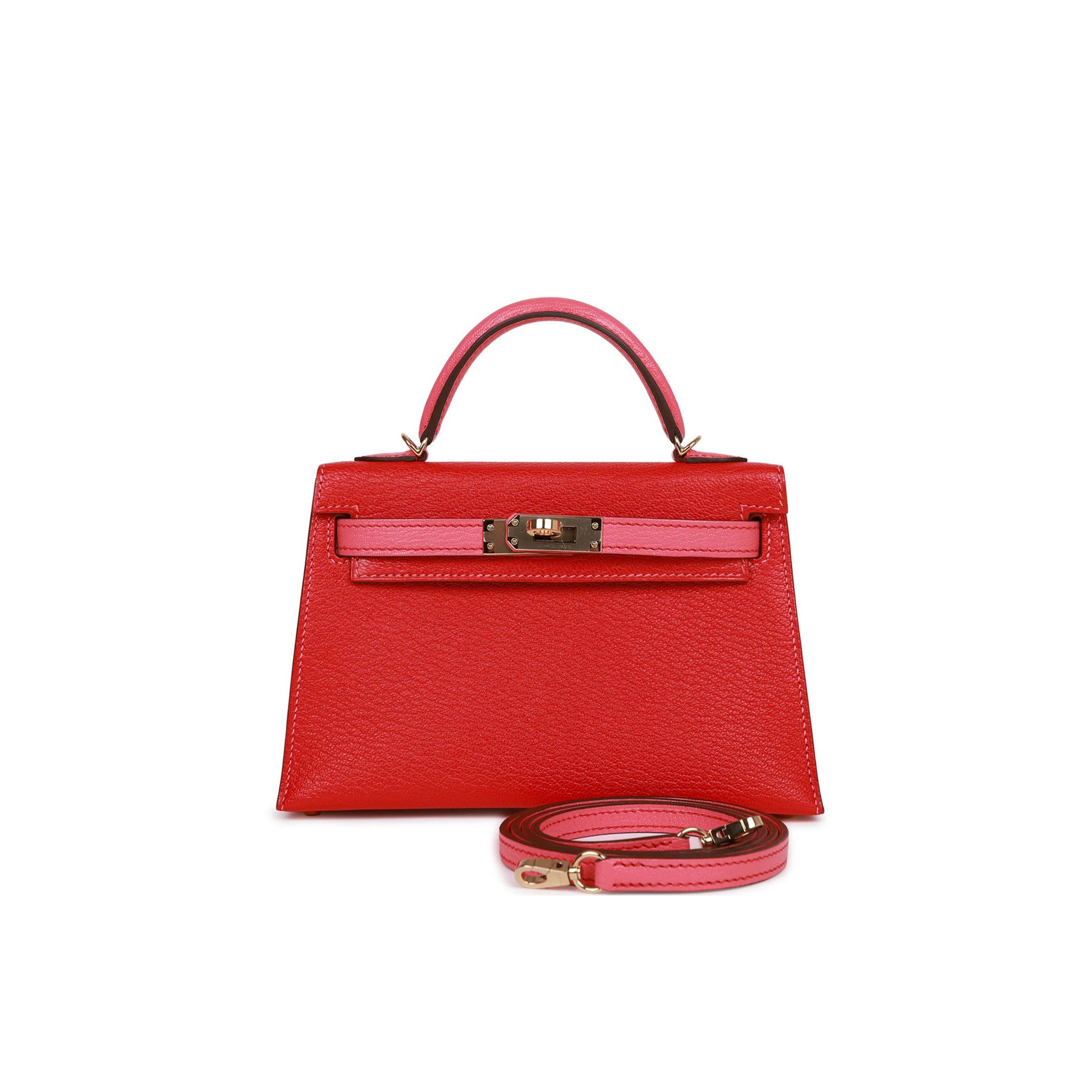 H**mes special order (hss) kelly mini sellier 20 rouge de coeur and rose lipstick chevre permabrass hardware (19*12*5.5cm)