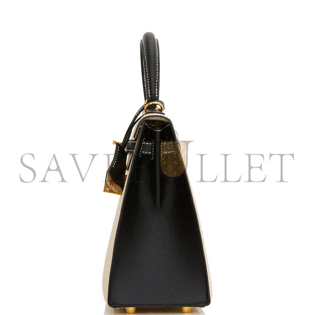 H**mes special order (hss) kelly sellier 25 nata and black epsom gold hardware handmade (25*17*7cm)